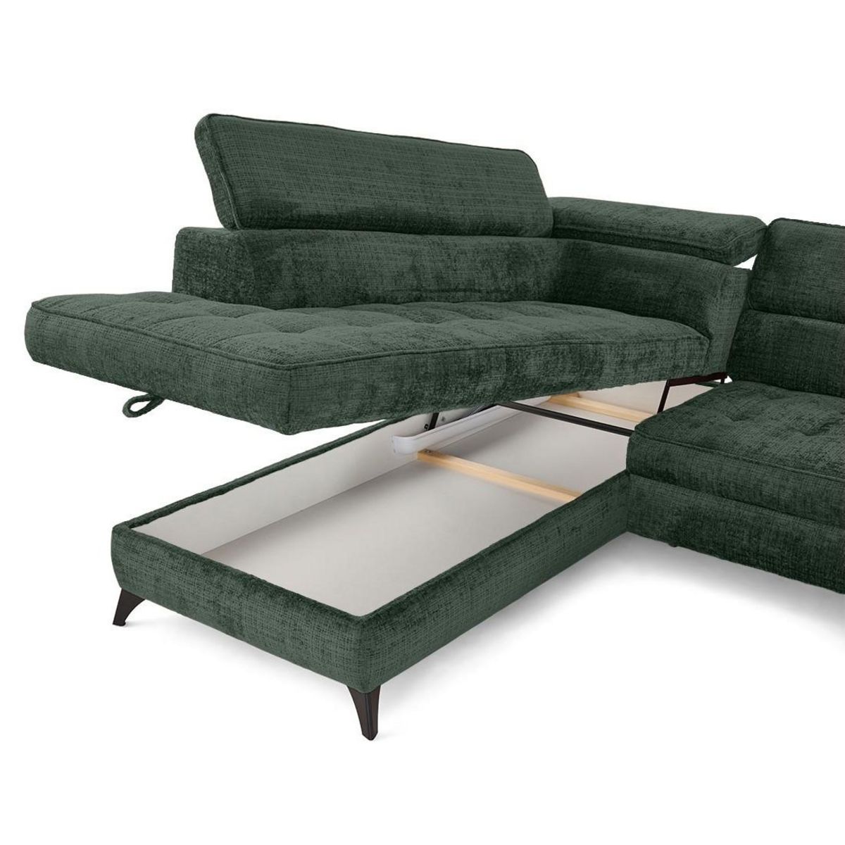 LISA DESIGN Marlo - canapé d'angle gauche 5 places convertible avec coffre et têtières en velours texturé