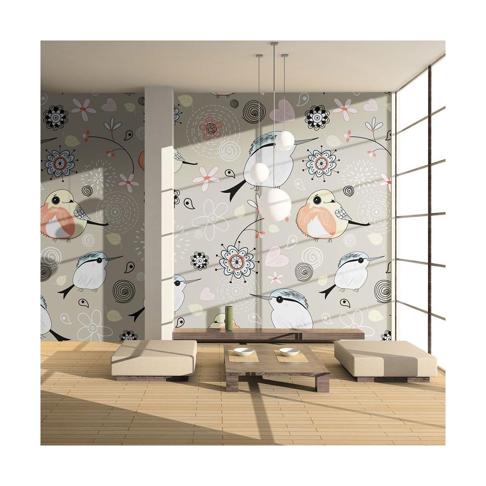 Voir la diapositive 1 : Paris Prix Papier peint  oiseaux sur fond rose