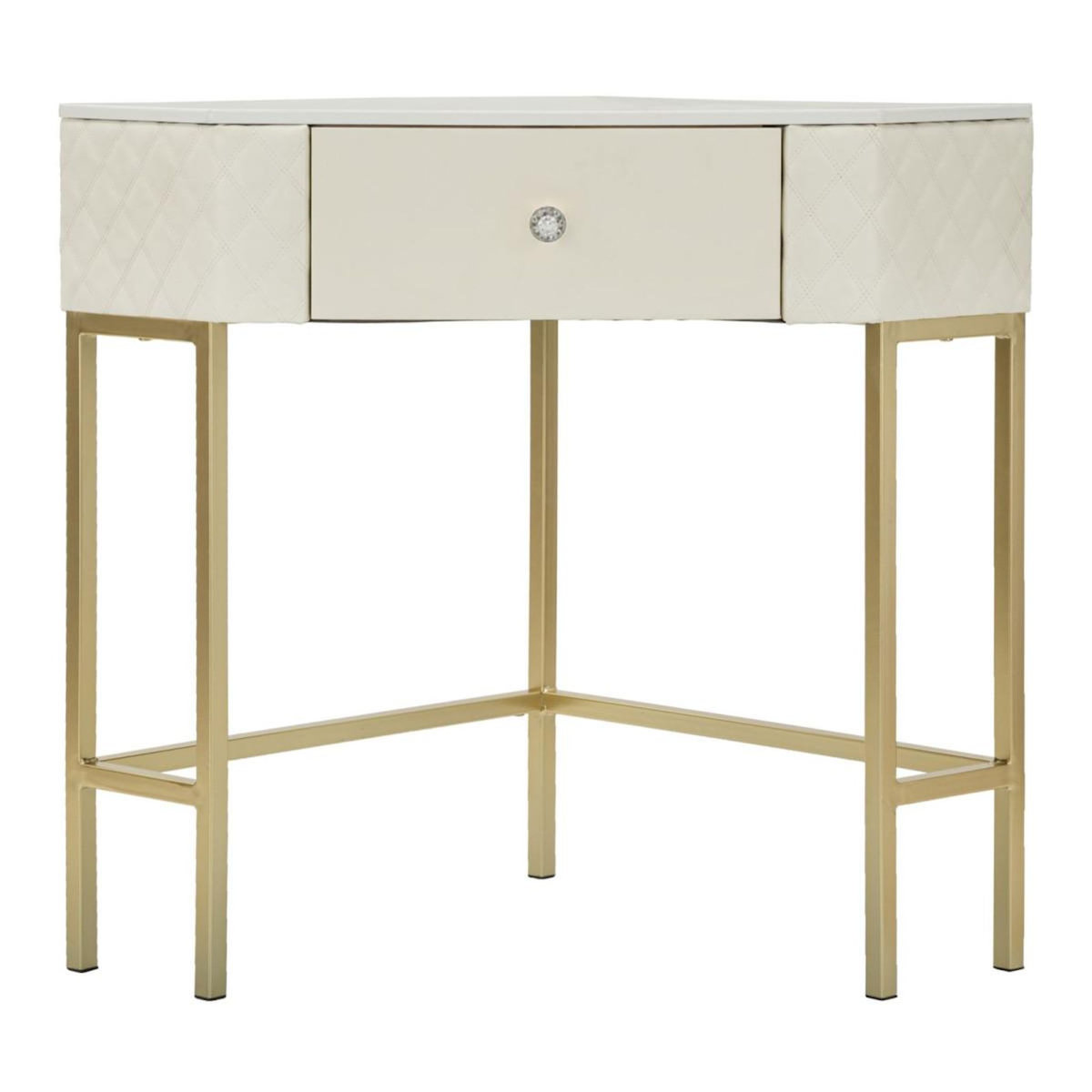 Paris Prix Console d'Angle Effet Marbre  Sharon  84cm Blanc & Or