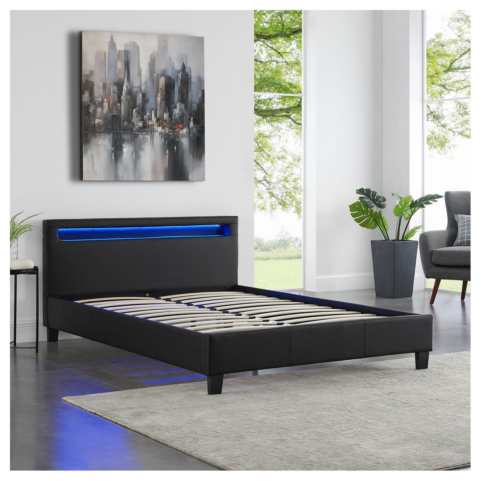 Voir la diapositive 4 : IDIMEX Lit LED double PINOT 140x190 cm, avec sommier, revêtement synthétique