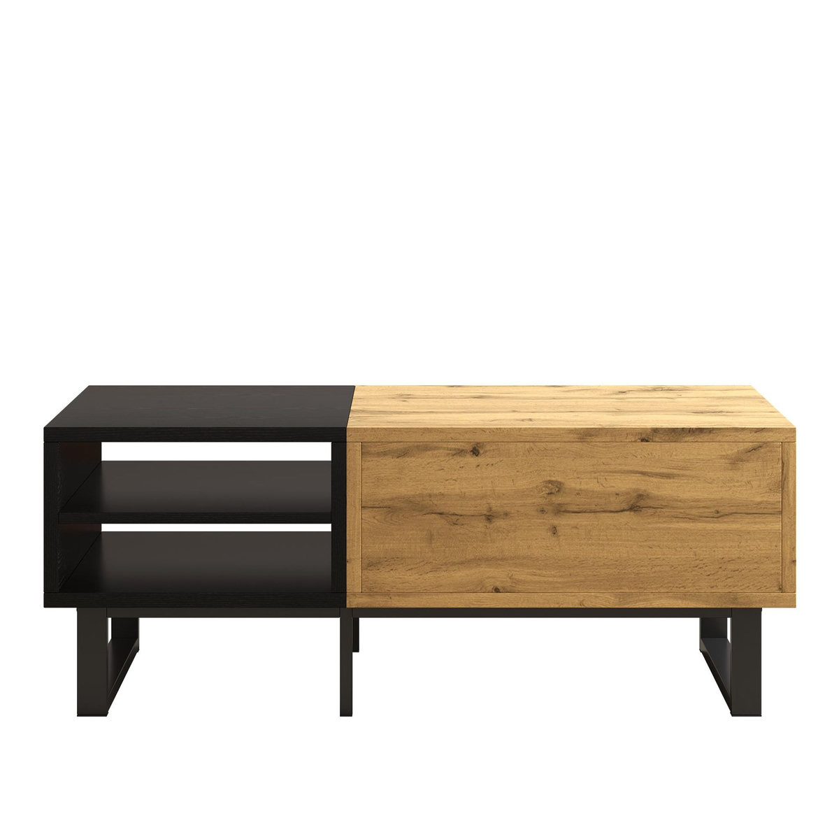 MERAX Table Basse Avec 1 Tiroir Et 3 Niches Bois Et Noir
