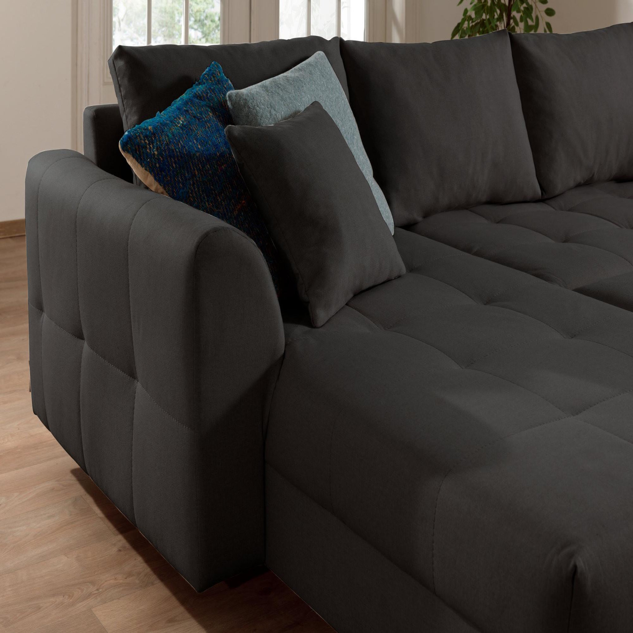 Voir la diapositive 5 : LISA DESIGN Rune - canapé panoramique - avec pouf d'appoint - 7 places - style scandinave - droit