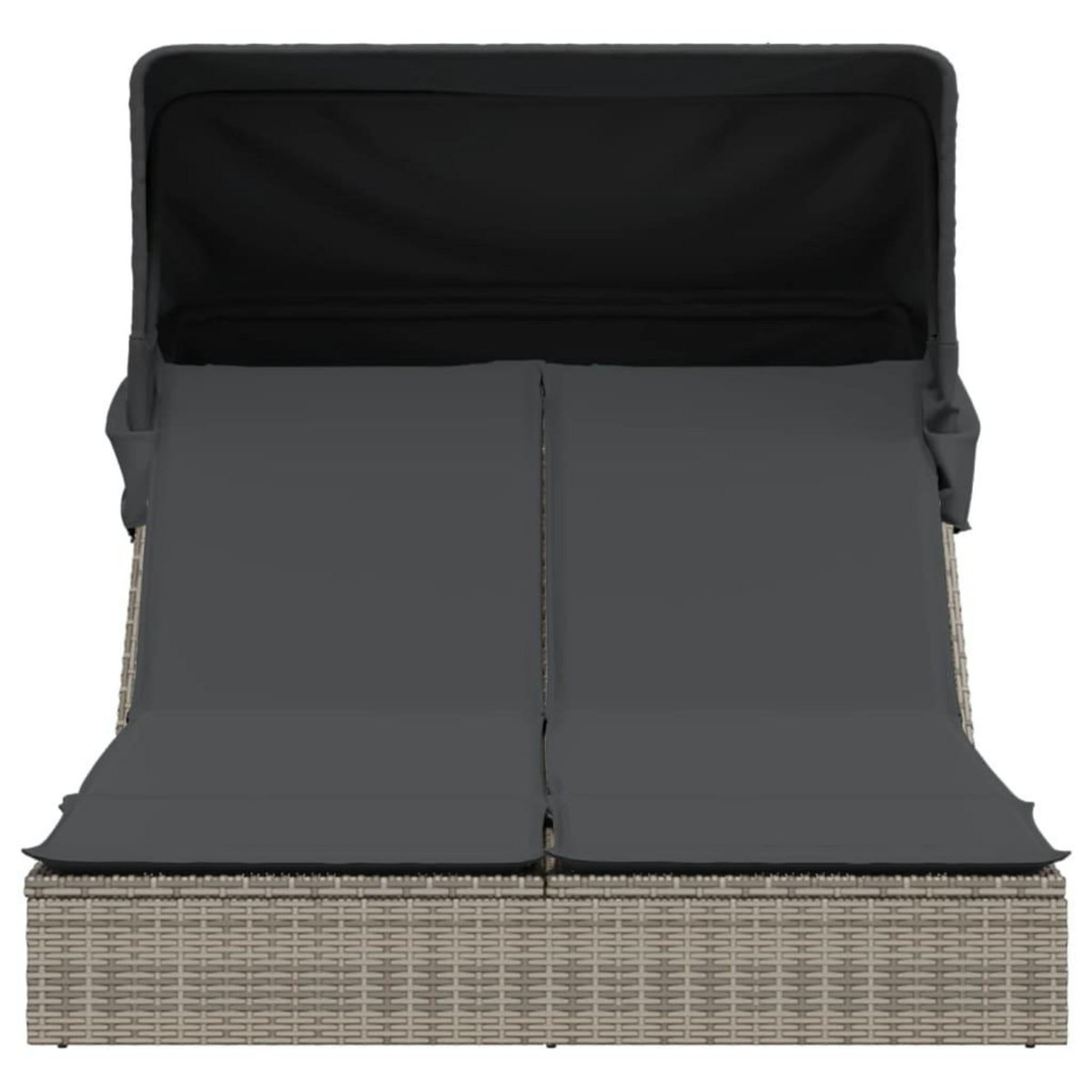 VIDAXL Chaise longue double et auvent et coussins gris resine tressee