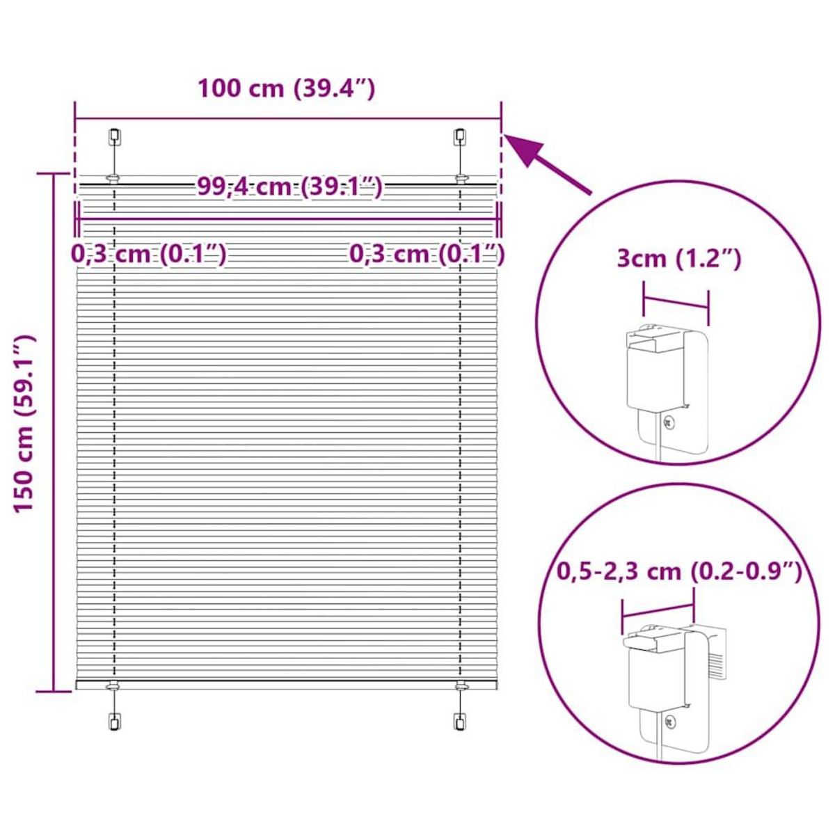 VIDAXL Store plisse gris clair 100x150 cm largeur du tissu 99,4cm