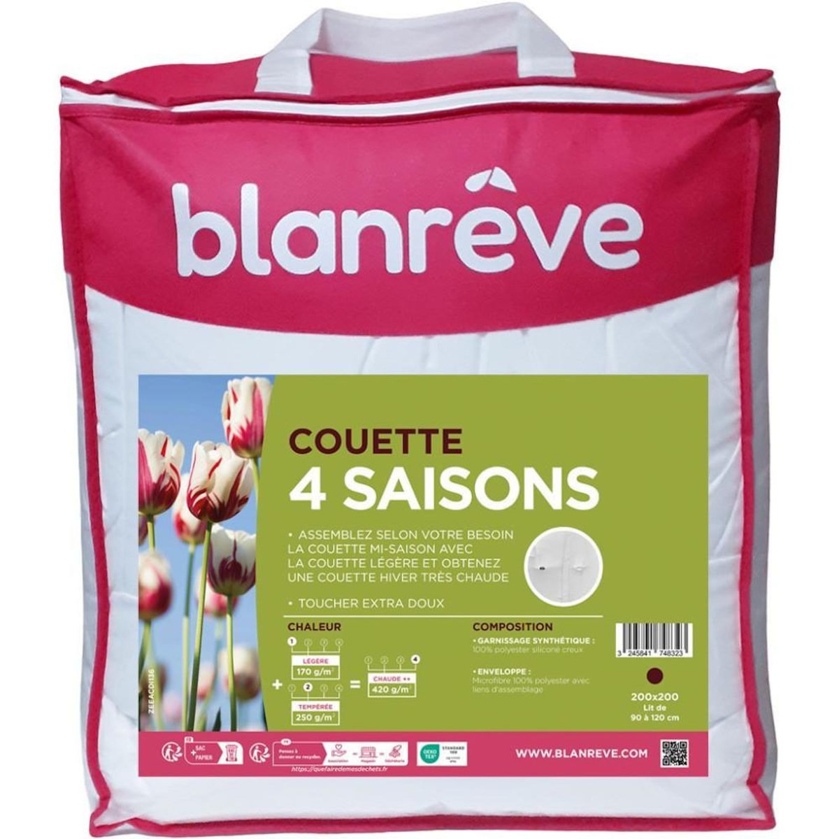 BLANREVE Couette - 200 x 200 cm - BLANReVE - 4 saisons - 420 g/m² - Blanc