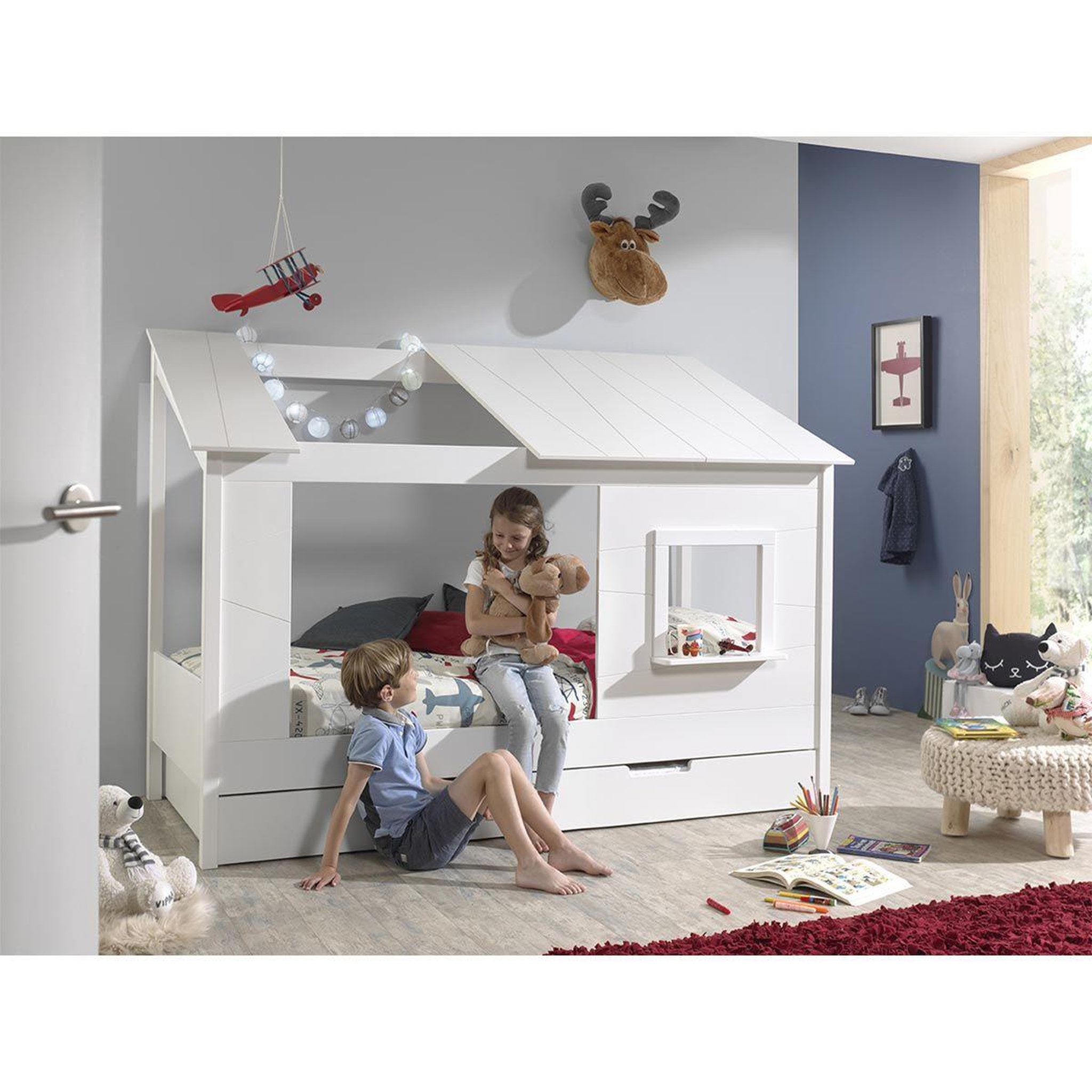 Voir la diapositive 3 : Paris Prix Pack - lit cabane enfant & tiroir  housebed ii  90x200cm blanc