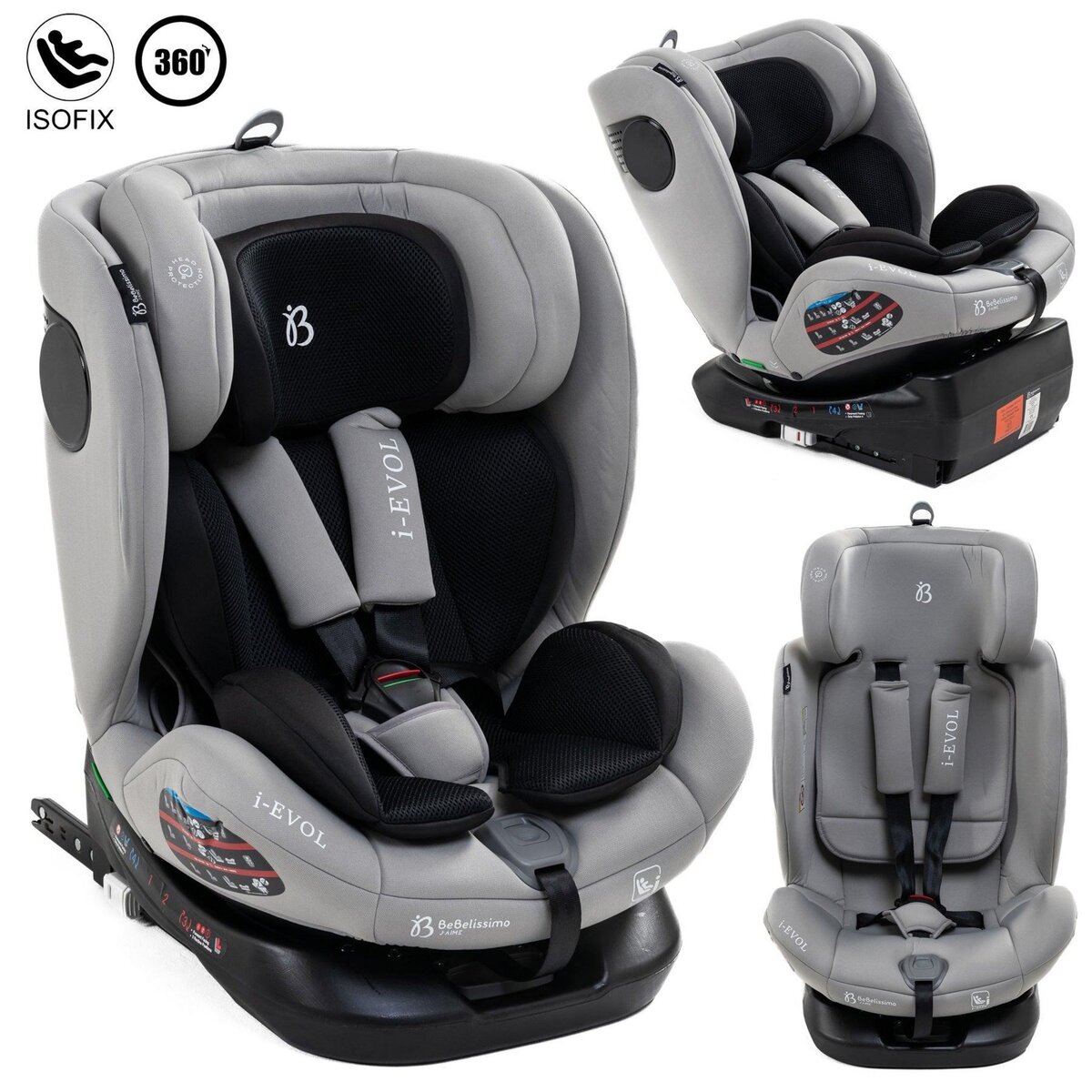 BEBELISSIMO Bebelissimo - Siège auto Isofix - pivontant 360 ° - 40-150 cm -  0-36kg- i- Evol - gris claire