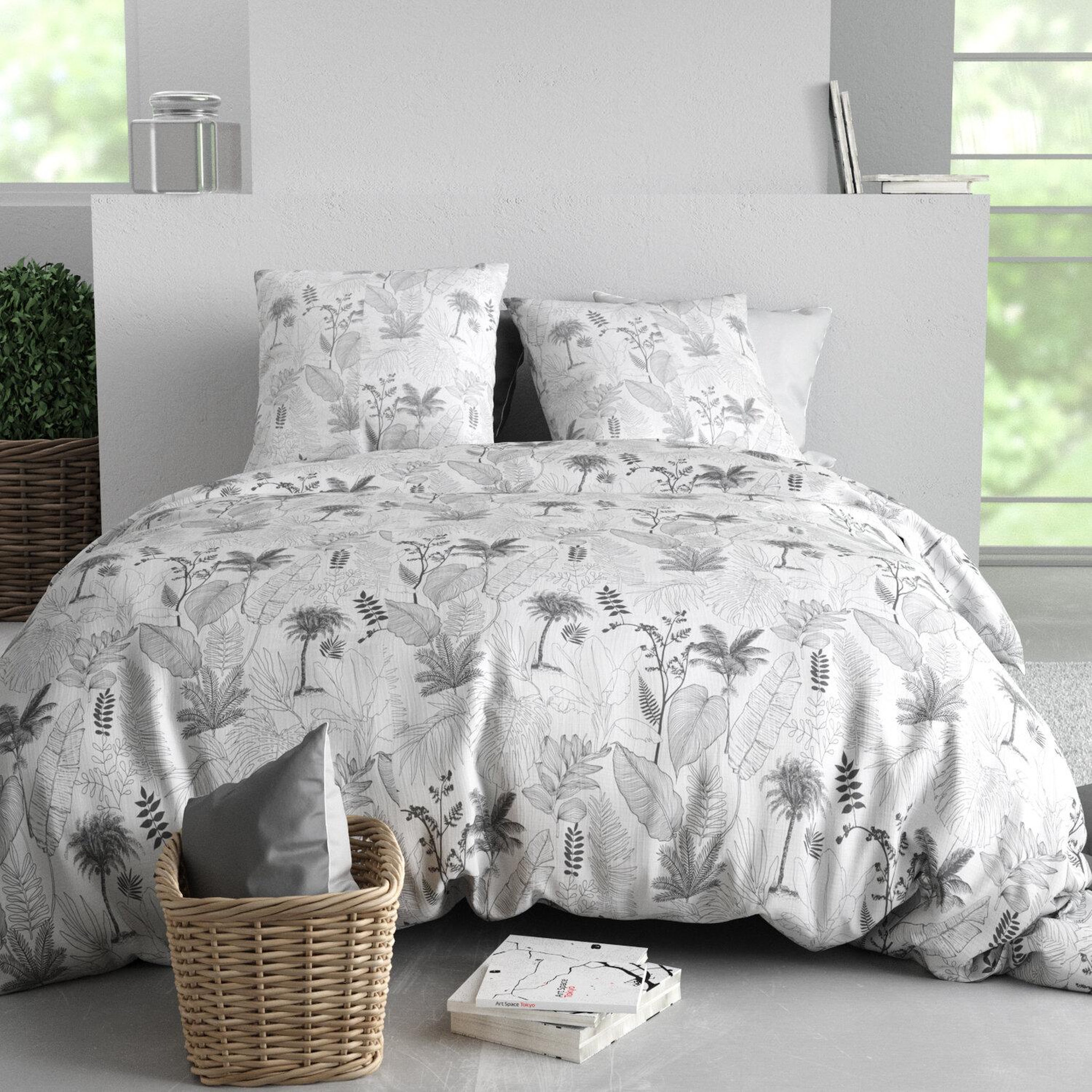ATELIER DU COTON Parure housse de couette imprimée 100% coton 57fils merigold. Coloris disponibles : Gris
