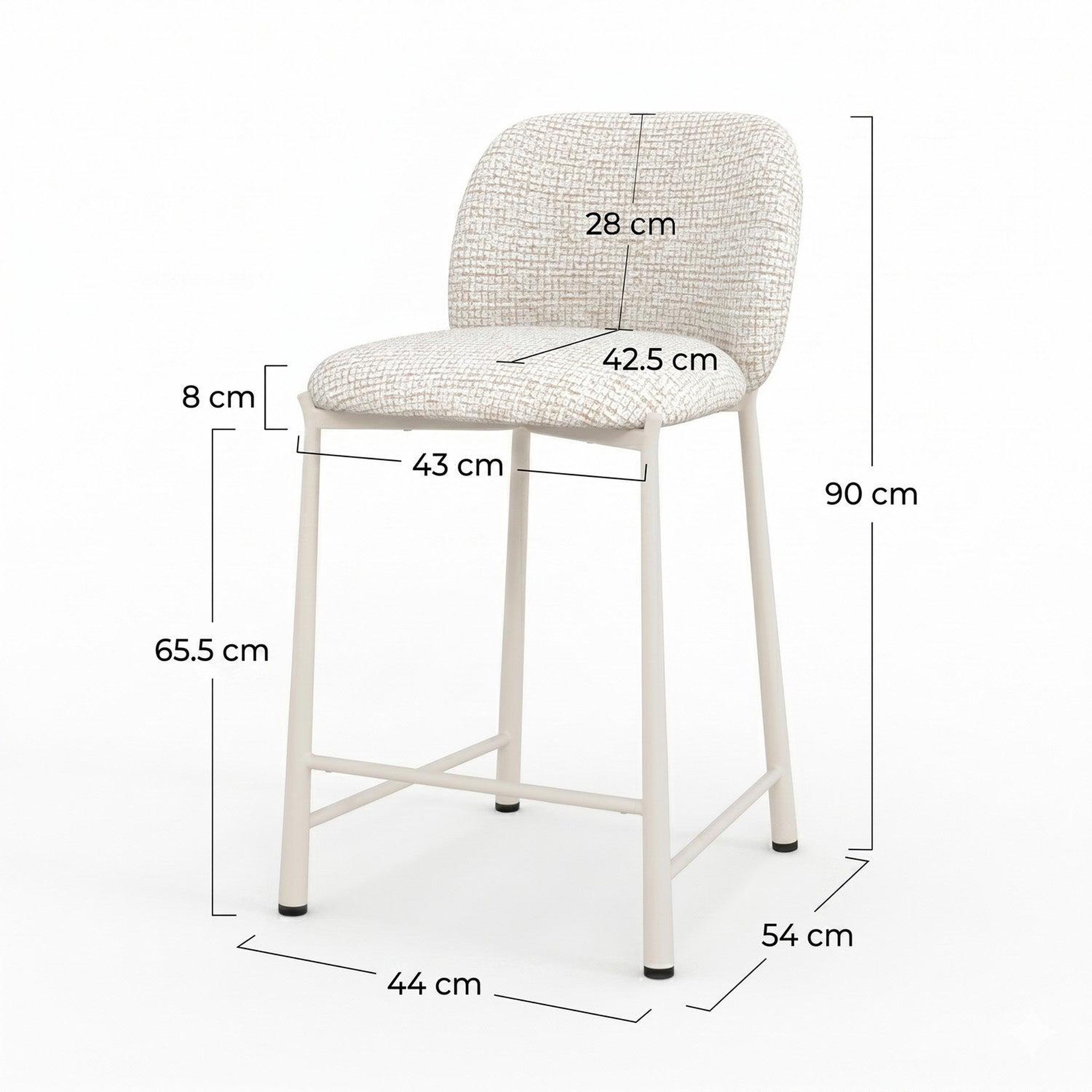Voir la diapositive 4 : MAISON PAVANE Lot de 2 chaises pour ilot central 65,5 cm, tissu texturé écru chiné-bento