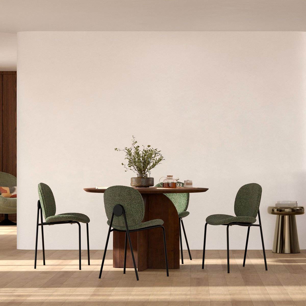 Rendez vous déco Lot de 2 chaises en tissu bouclé beige et pieds en métal noir - Iris