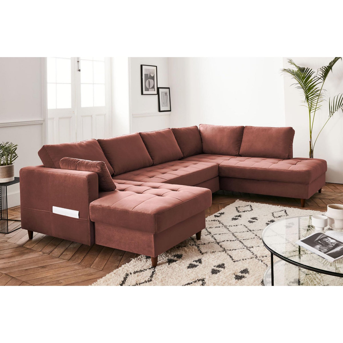 LISA DESIGN Anna - canapé panoramique d'angle droit - 7 places - convertible avec coffre - en velours