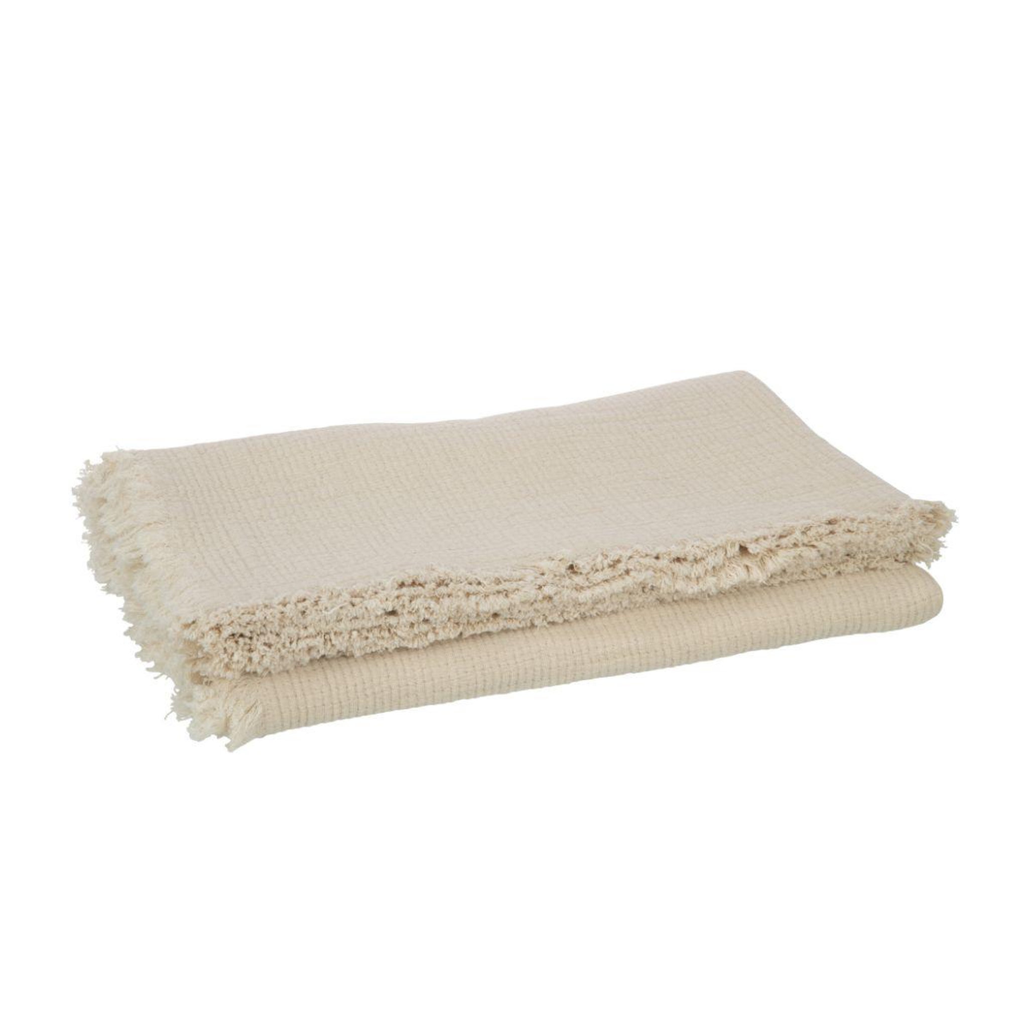 J-LINE Plaid à franges  mousseline  130x180cm beige clair
