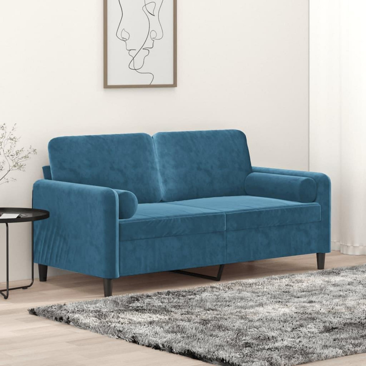 VIDAXL Canape 2 places avec oreillers decoratifs bleu 140 cm velours