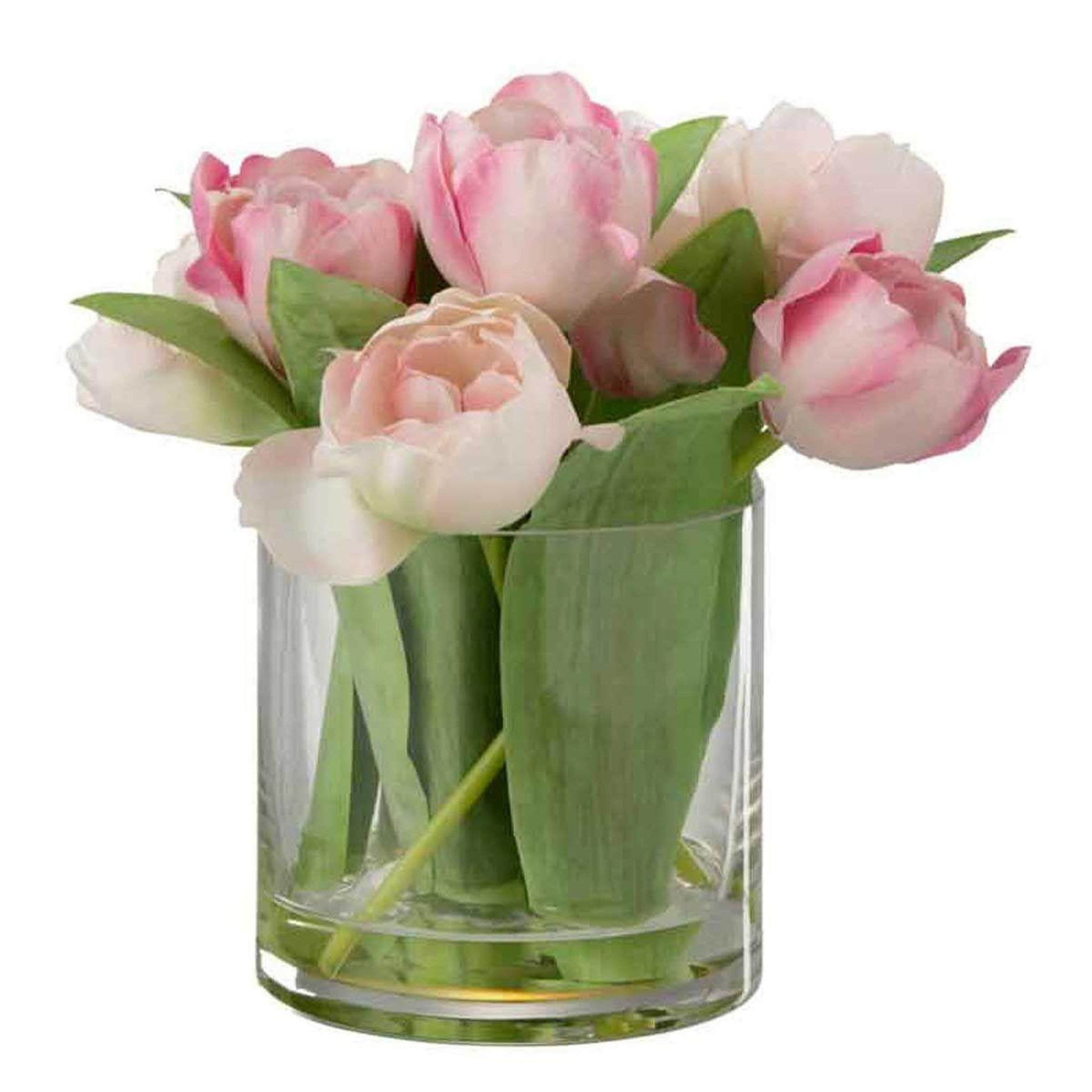 J-LINE Fleur Artificielle & Vase  Tulipes  21cm Rose