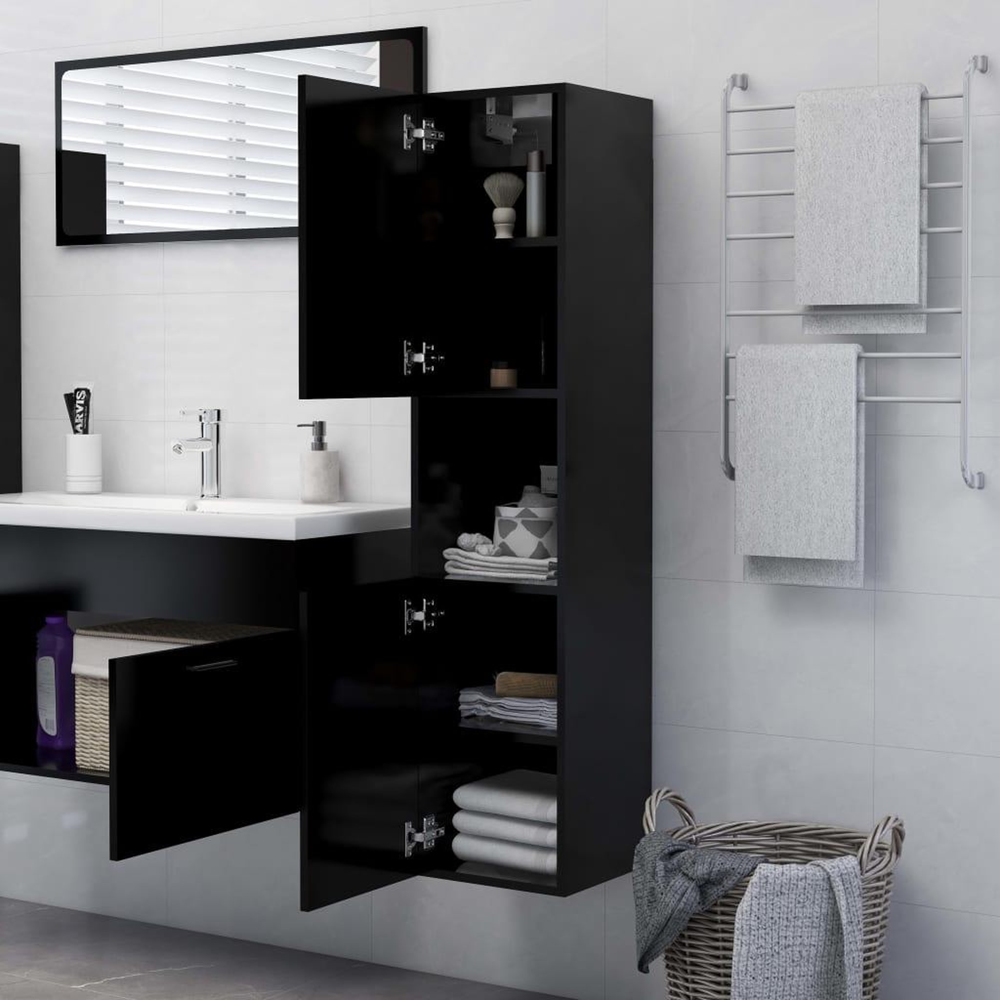 Voir la diapositive 3 : VIDAXL Armoire de salle de bain Noir 30x30x130 cm Bois d'ingenierie