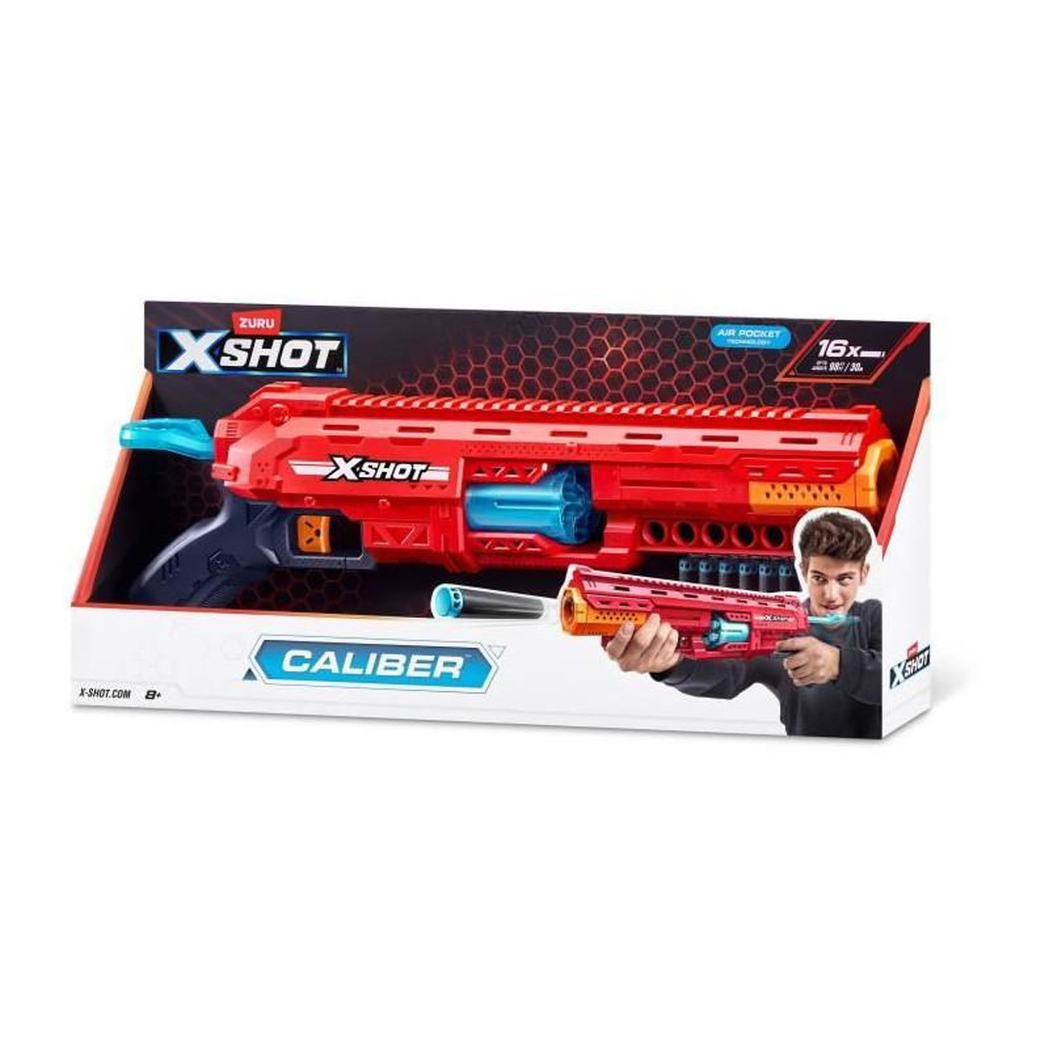 Voir la diapositive 4 : ZURU Lanceur de fléchettes - ZURU - X-SHOT Caliber - Barillet rotatif - Portée 27m - 16 fléchettes incluses