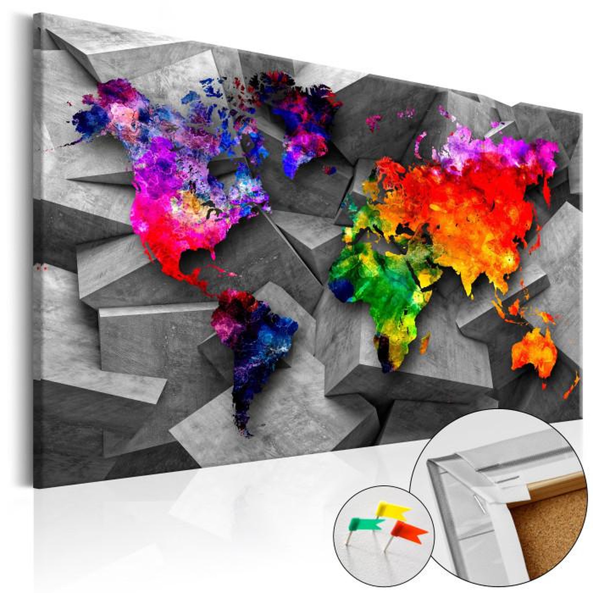 Paris Prix Tableau en Liège  Carte du Monde - Cubic World. Coloris disponibles : Multicolore