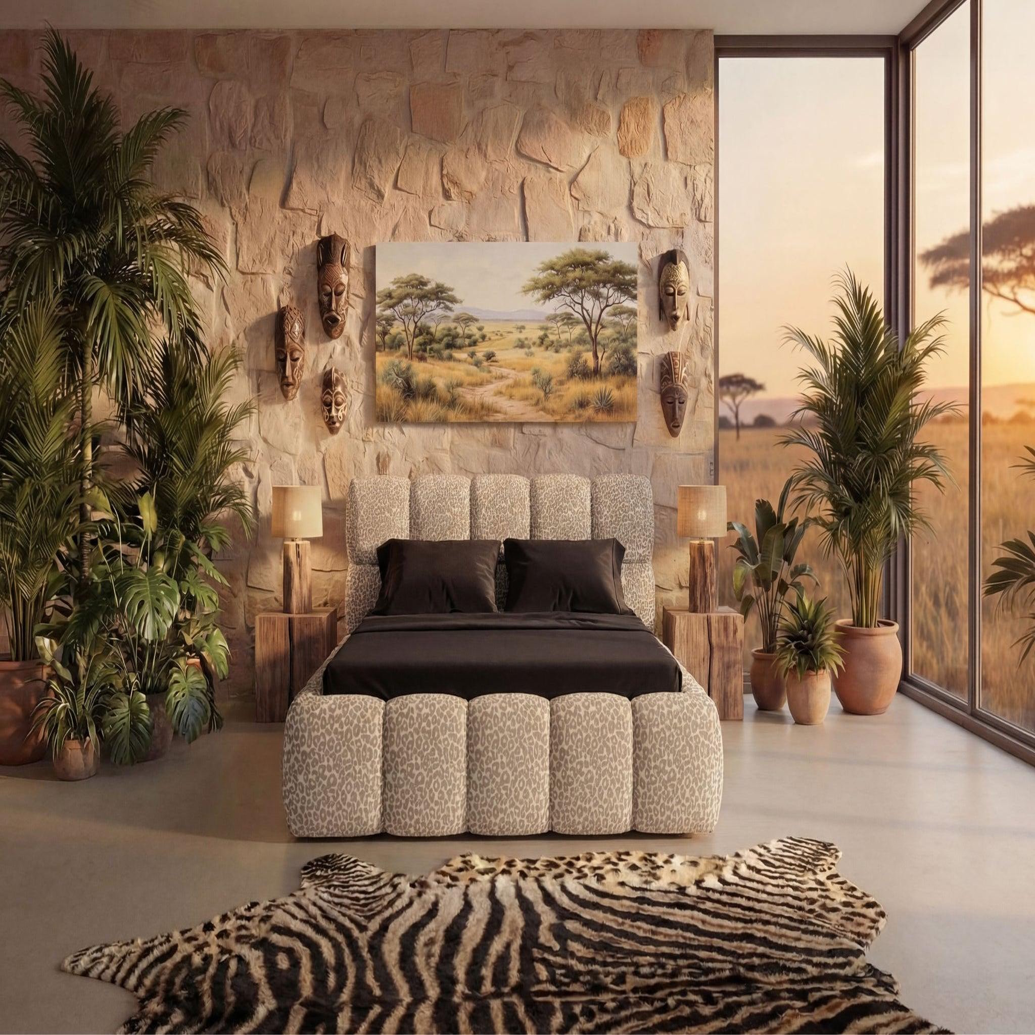 Voir la diapositive 3 : CASANOVA PARIS Elise - lit coffre tissu imprimé animalier beige