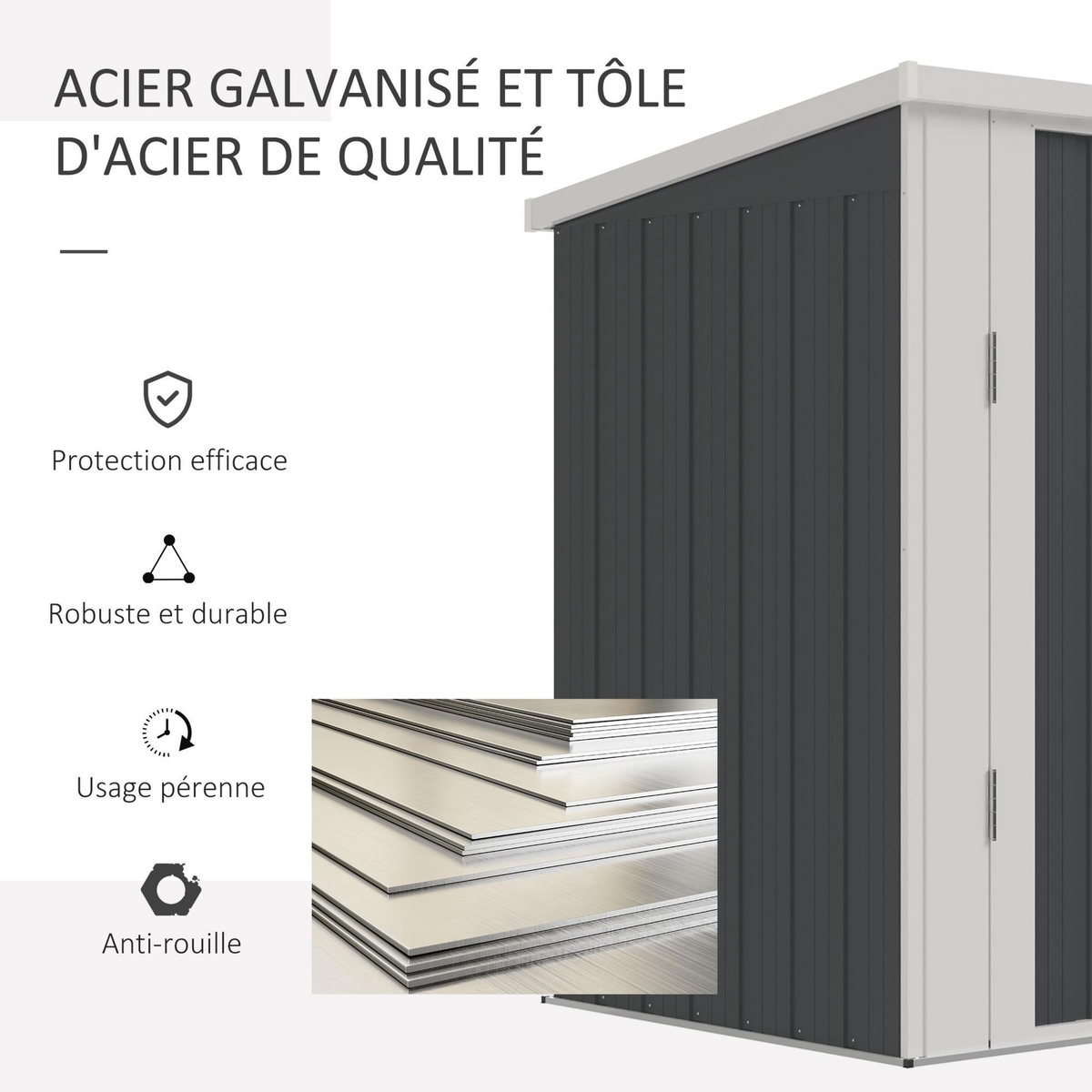 OUTSUNNY Abri de jardin - remise pour outils - cabanon portes verrouillables - dim. 147L x 86l x 134H cm - tôle d'acier gris blanc