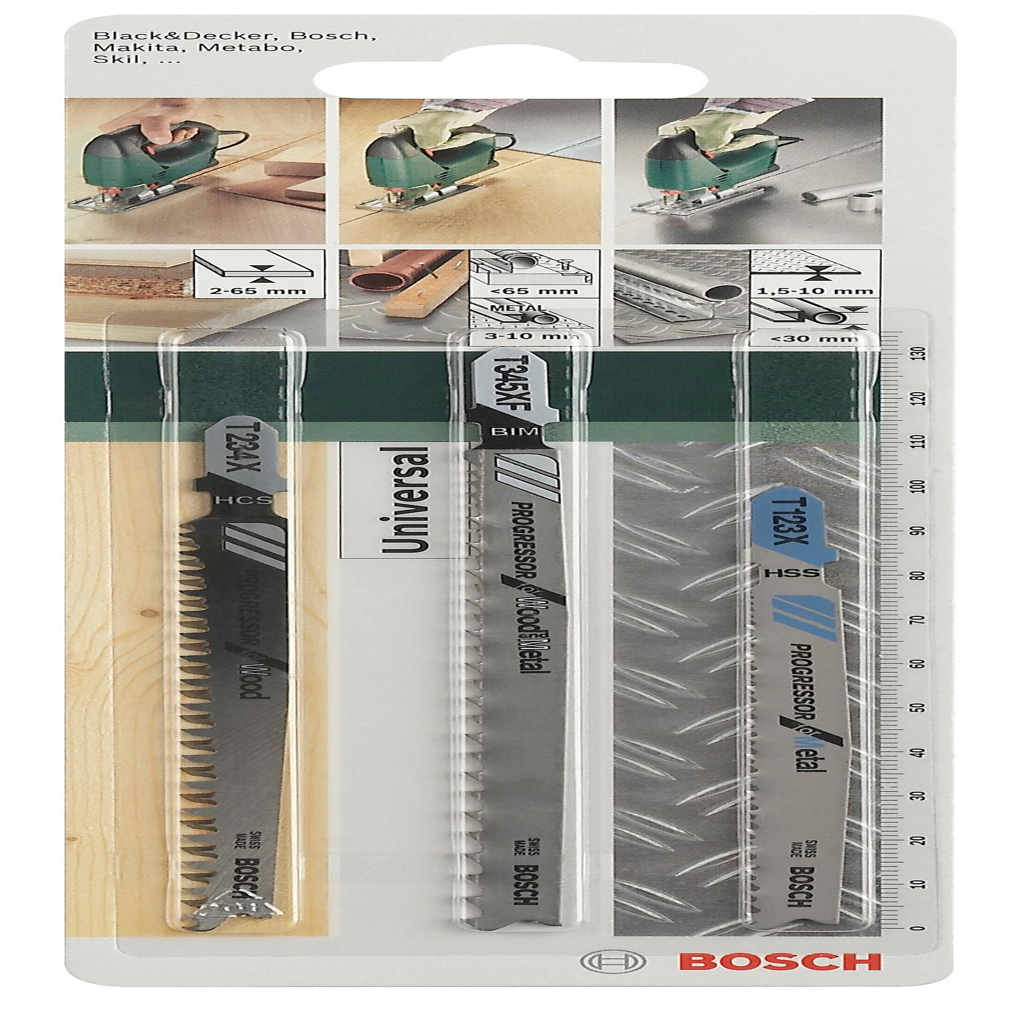 BOSCH Lot de 3 lames coupe multimatériau BOSCH T123x, t234x, t345xf pour scie sauteuse