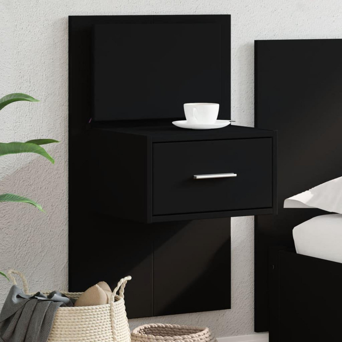 VIDAXL Table de chevet murale avec lumieres LED noir