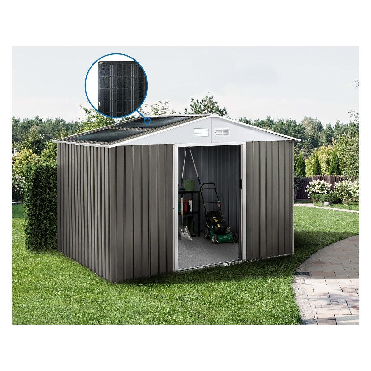 Habitat et Jardin Abri jardin métal  Dallas  -8.84m² avec panneaux solaires - Taupe