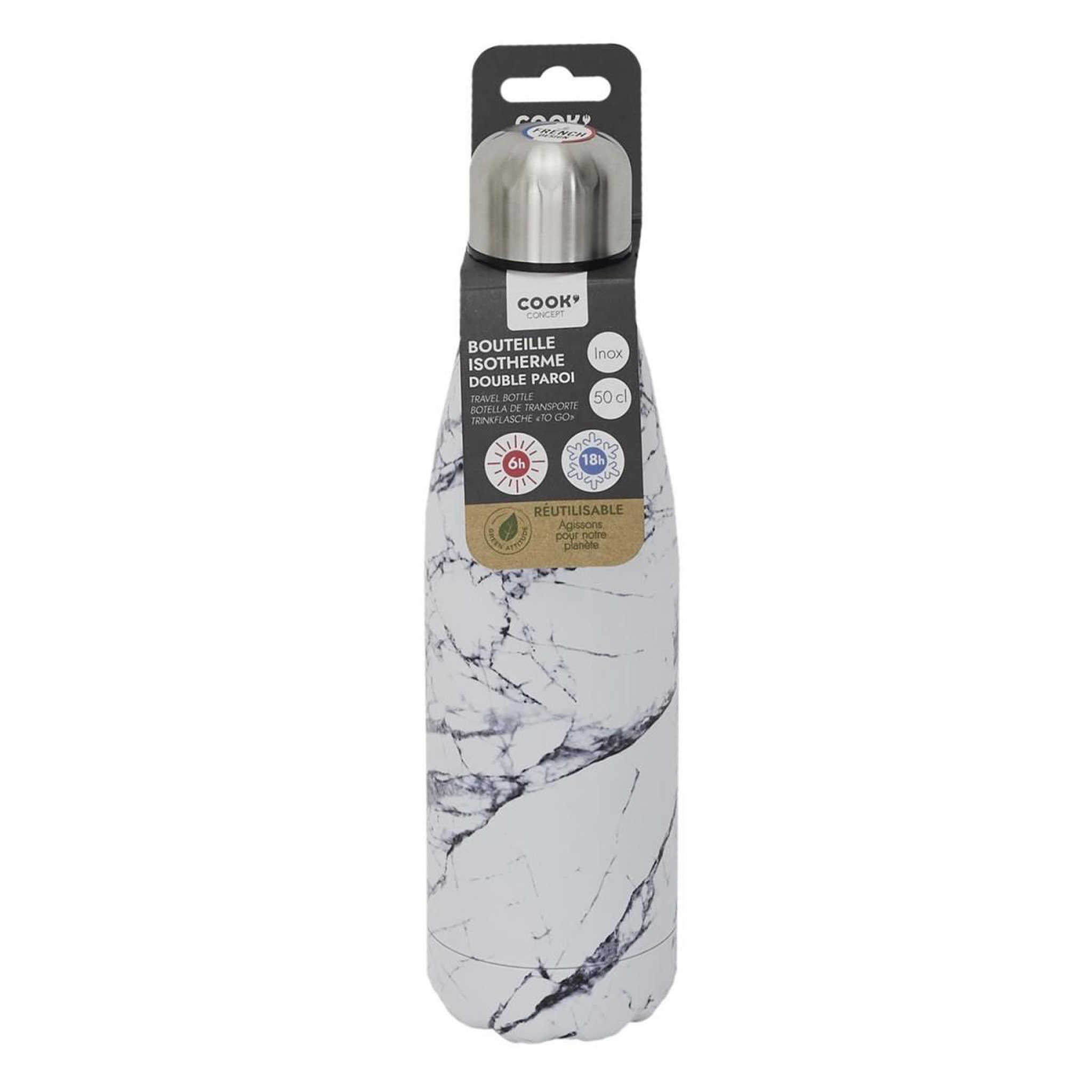 Voir la diapositive 4 : COOK CONCEPT Bouteille Isotherme  Marbrée  50cl Blanc & Gris