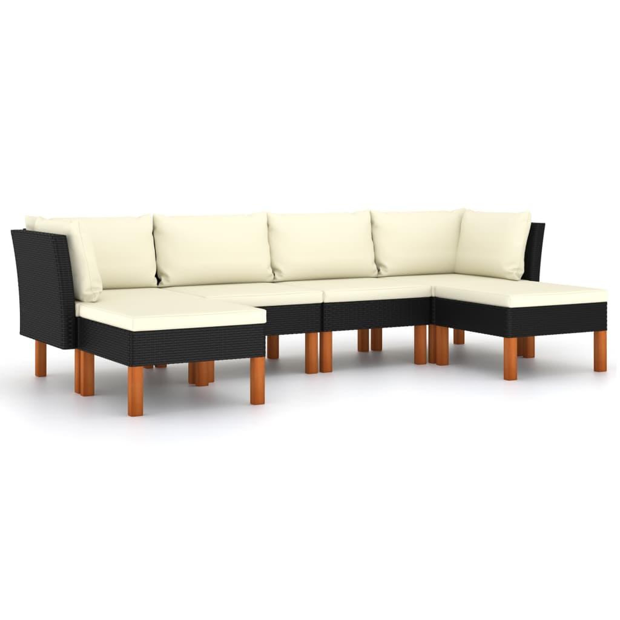 Voir la diapositive 2 : VIDAXL Salon de jardin 6 pcs avec coussins Resine tressee Noir