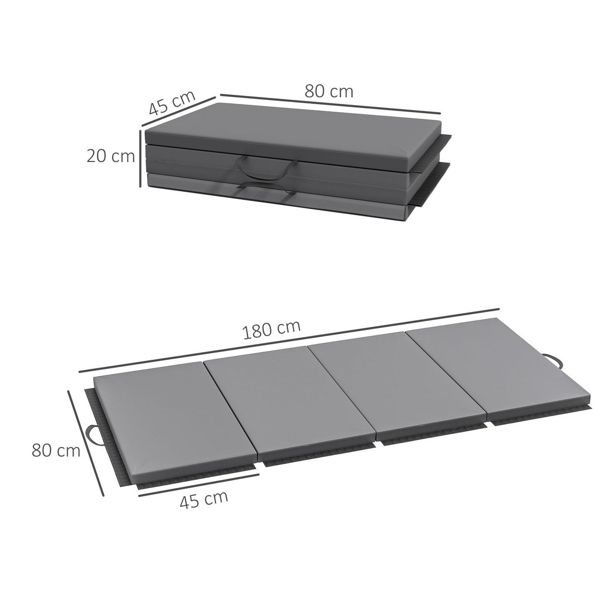 HOMCOM Tapis de gym yoga fitness pliable - poignée - revêtement synthétique - gris