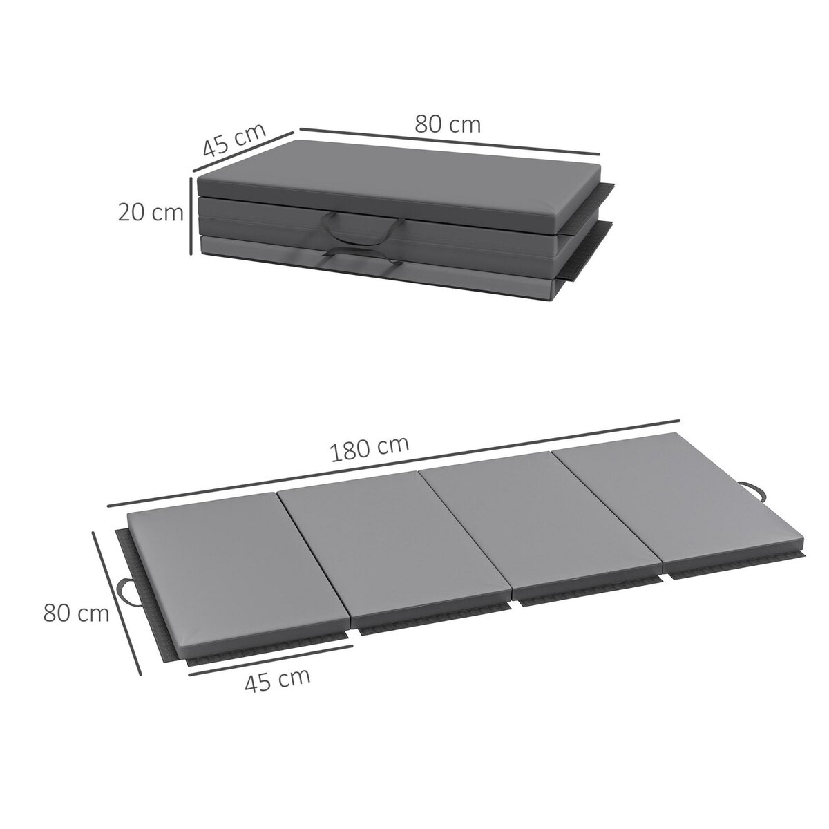 HOMCOM Tapis de gym yoga fitness pliable - poignée - revêtement synthétique - gris