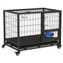 Voir la diapositive 1 : PAWHUT Cage pour chien sur roulettes 2 portes verrouillables - support gamelle, plateau amovible - acier noir