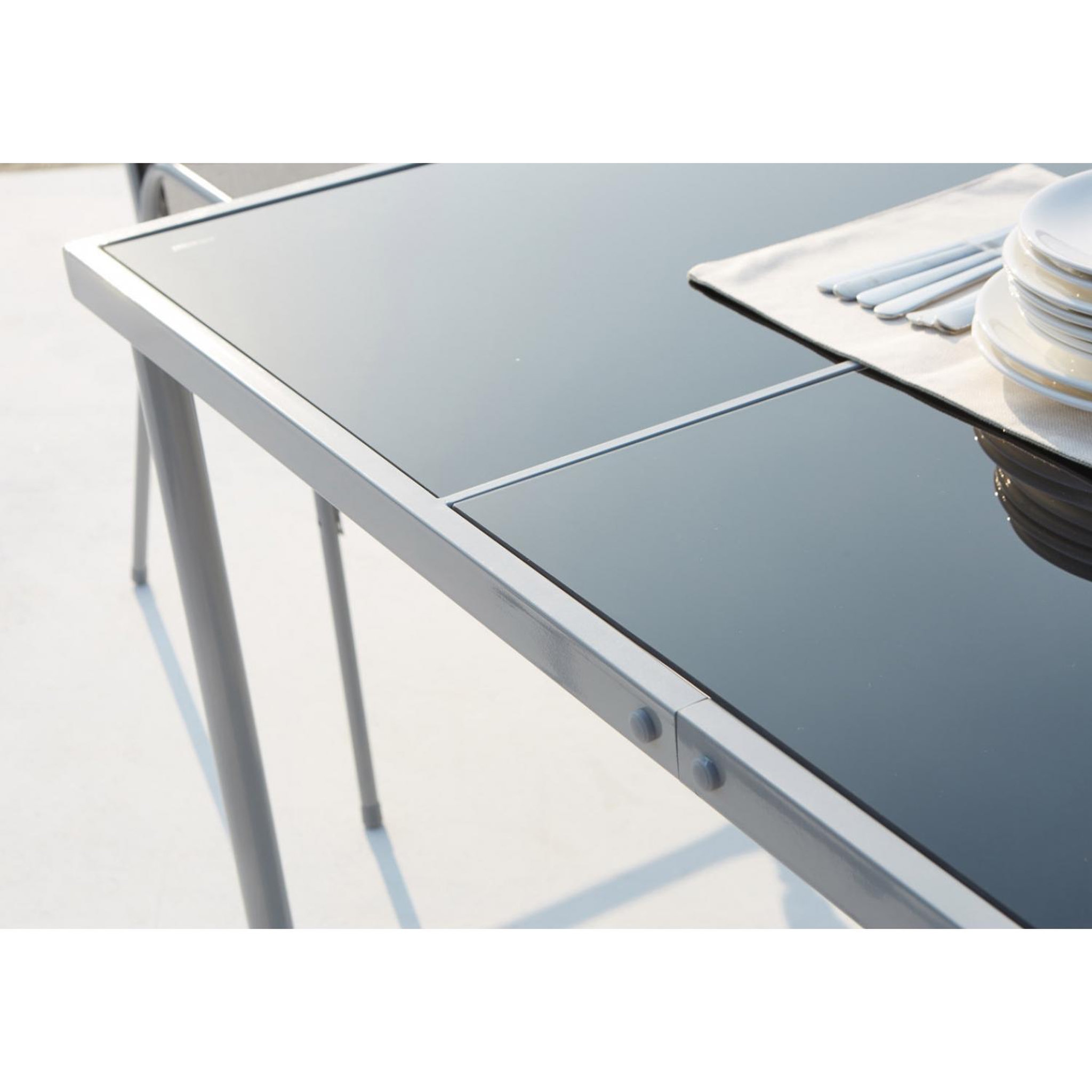 Voir la diapositive 6 : CONCEPT USINE Table de jardin et 6 chaises en acier et toile pvc gris lusiana