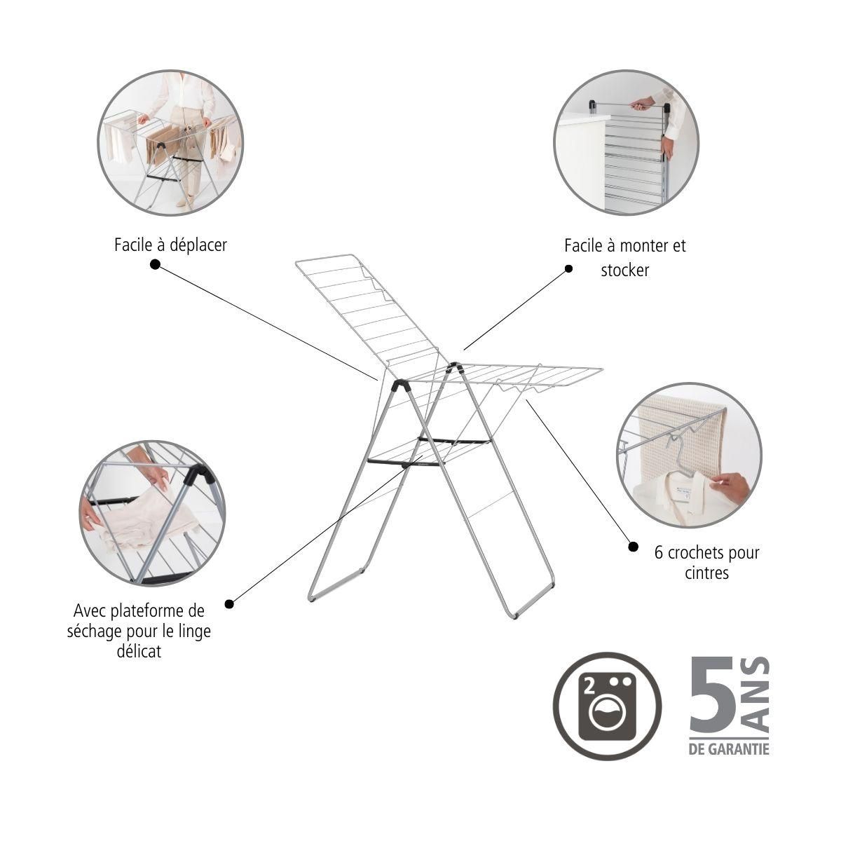 BRABANTIA Etendoir à linge Hang on 20m Metallic Grey