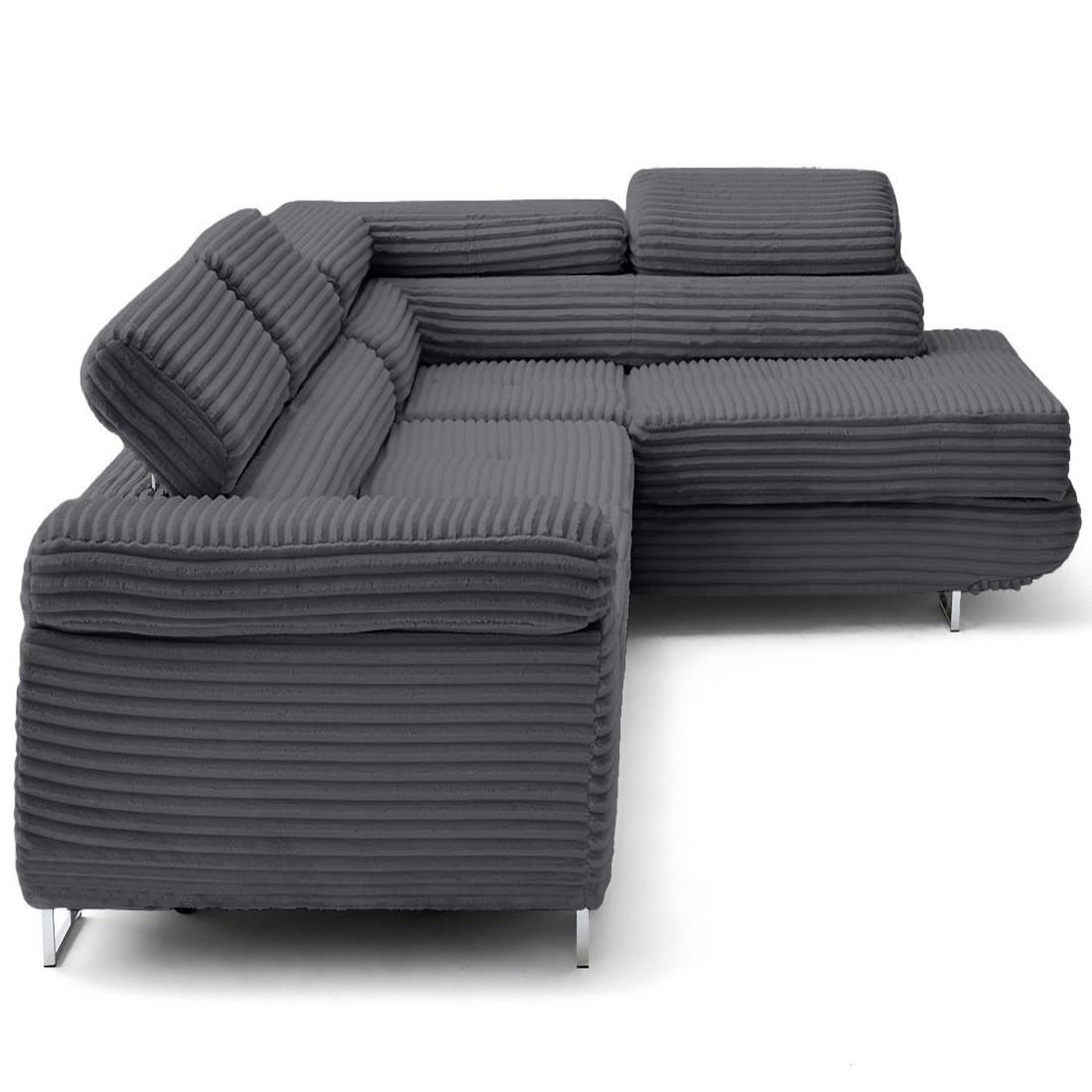 Voir la diapositive 3 : LISA DESIGN Zaria - canapé d'angle droit 5 places convertible avec coffre et têtières en velours côtelé grosses côtes