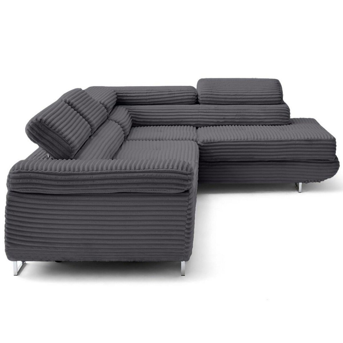 LISA DESIGN Zaria - canapé d'angle droit 5 places convertible avec coffre et têtières en velours côtelé grosses côtes