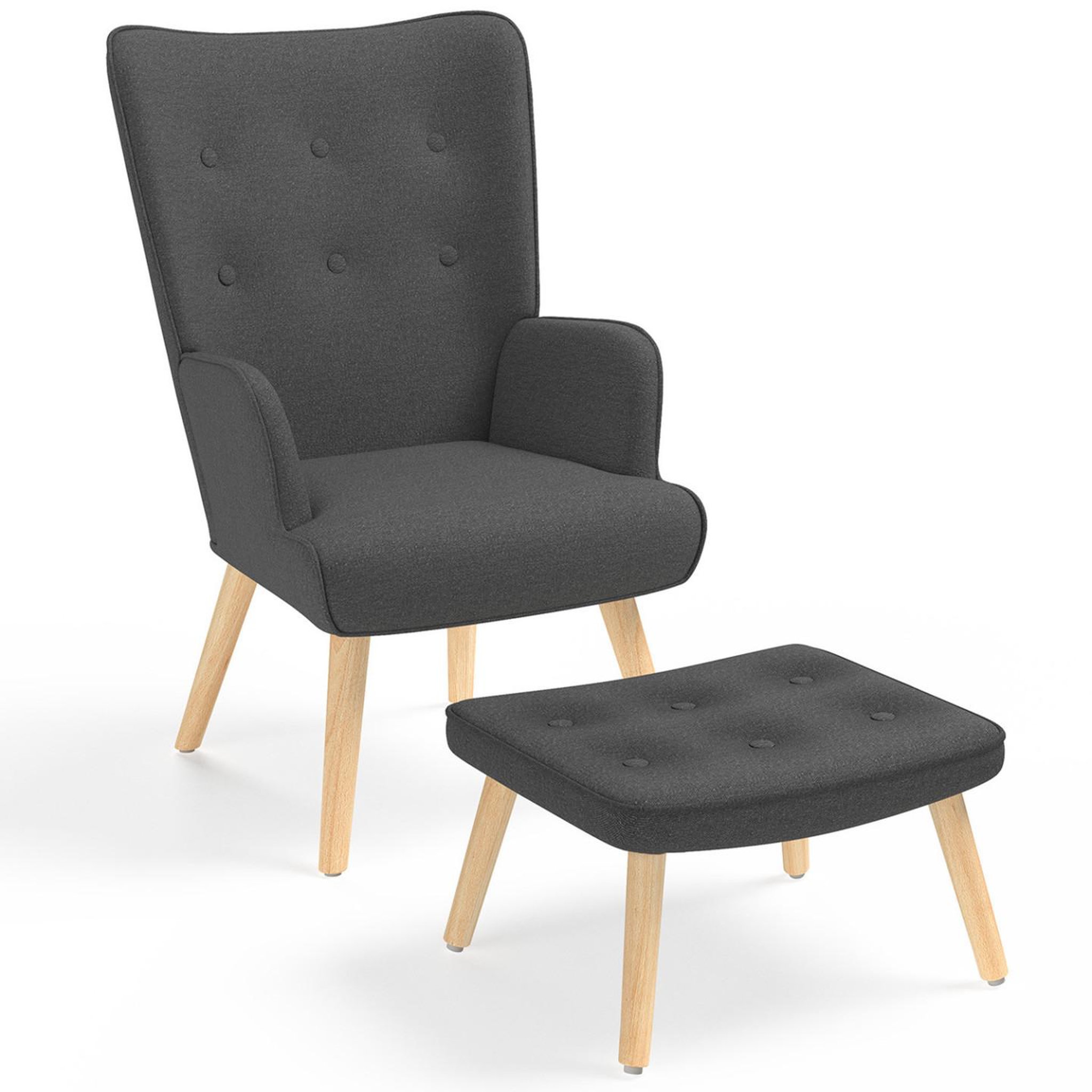 ID MARKET Fauteuil scandinave ivar avec repose pieds gris anthracite