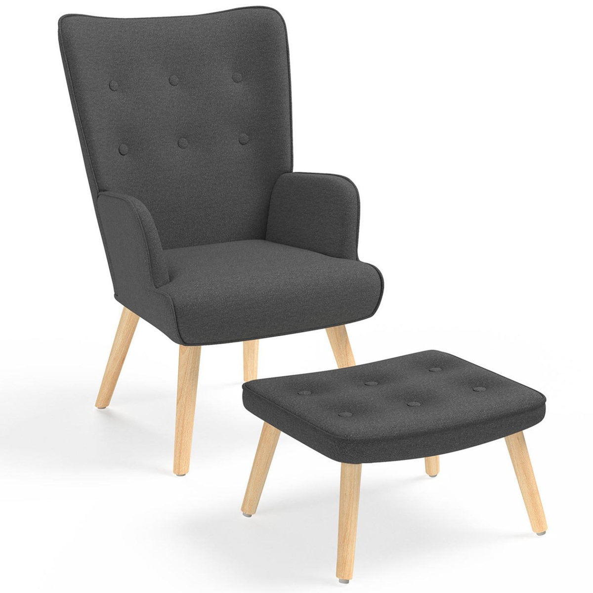 ID MARKET Fauteuil scandinave IVAR avec repose pieds gris anthracite