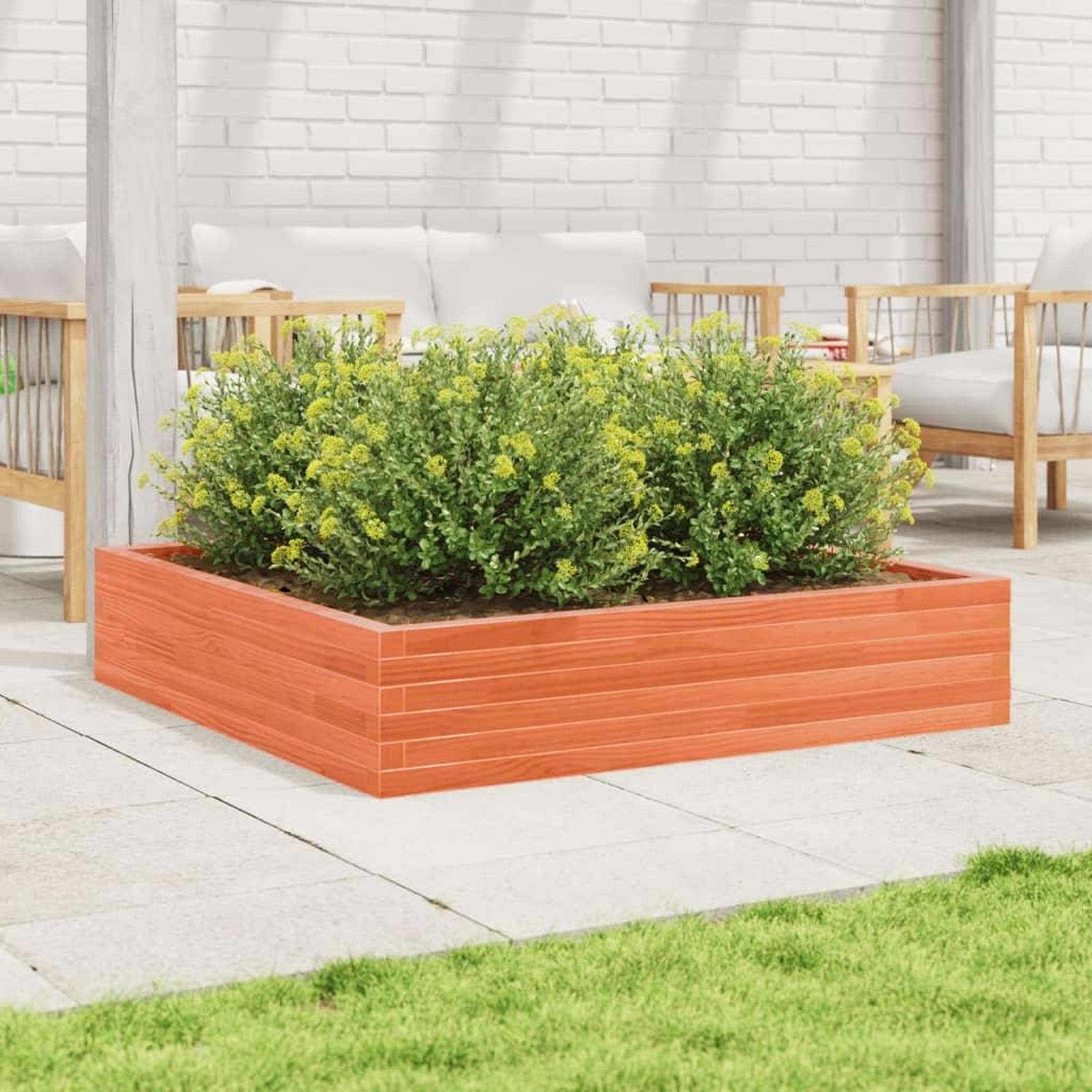 Voir la diapositive 3 : VIDAXL Jardiniere cire marron 110x110x23 cm bois de pin massif
