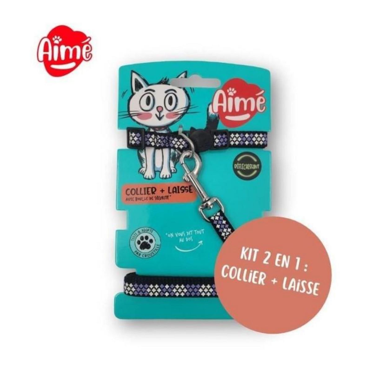 AIME Kit collier & Laisse - AIMÉ - Reflechissant Violet pour Chat