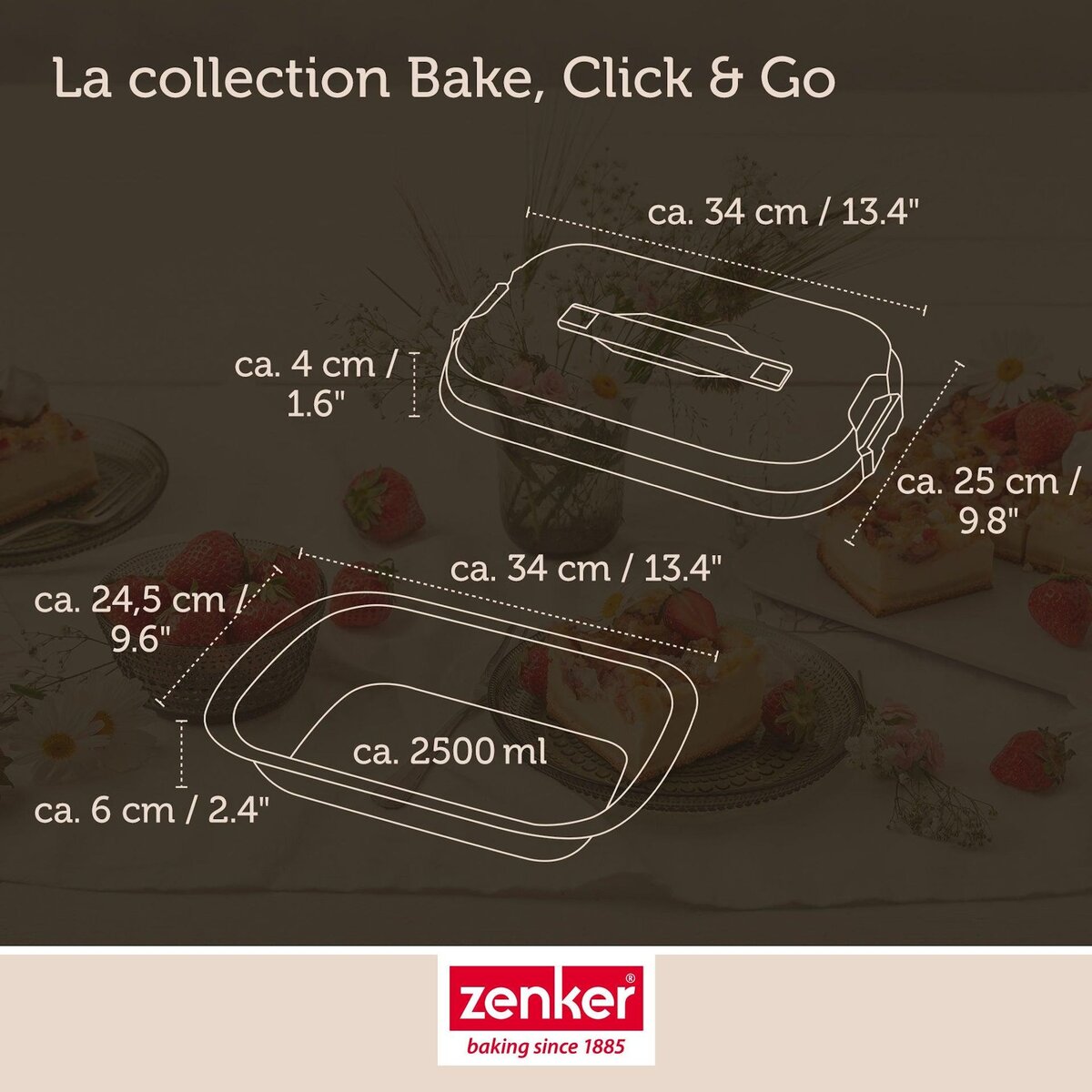 ZENKER Set pâtisserie moule à gâteaux 34 x 24 cm avec couvercle, 2 bols à mixer, verre mesureur et spatule Zenker