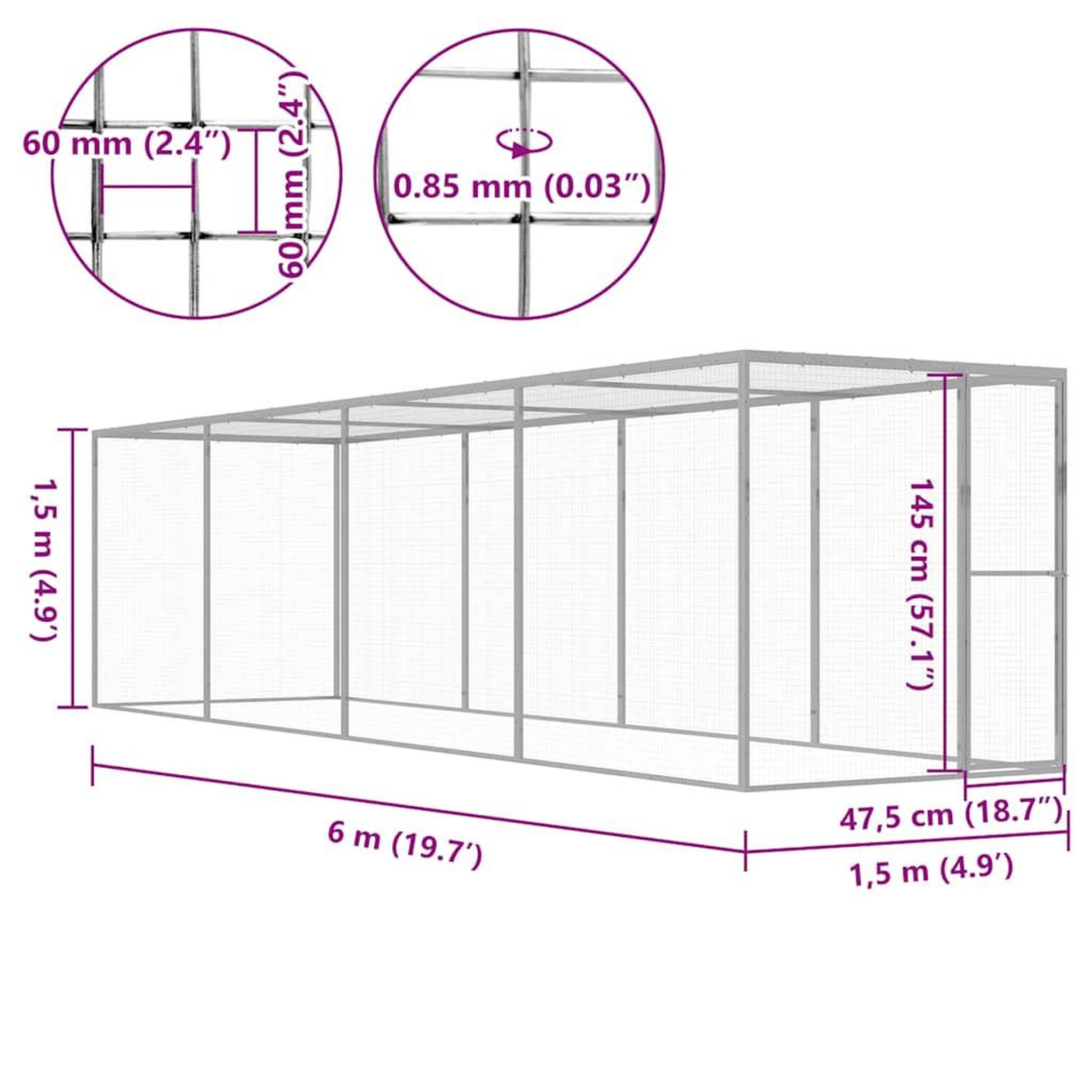 Voir la diapositive 6 : VIDAXL Cage pour chat 6x1,5x1,5 m Acier galvanise