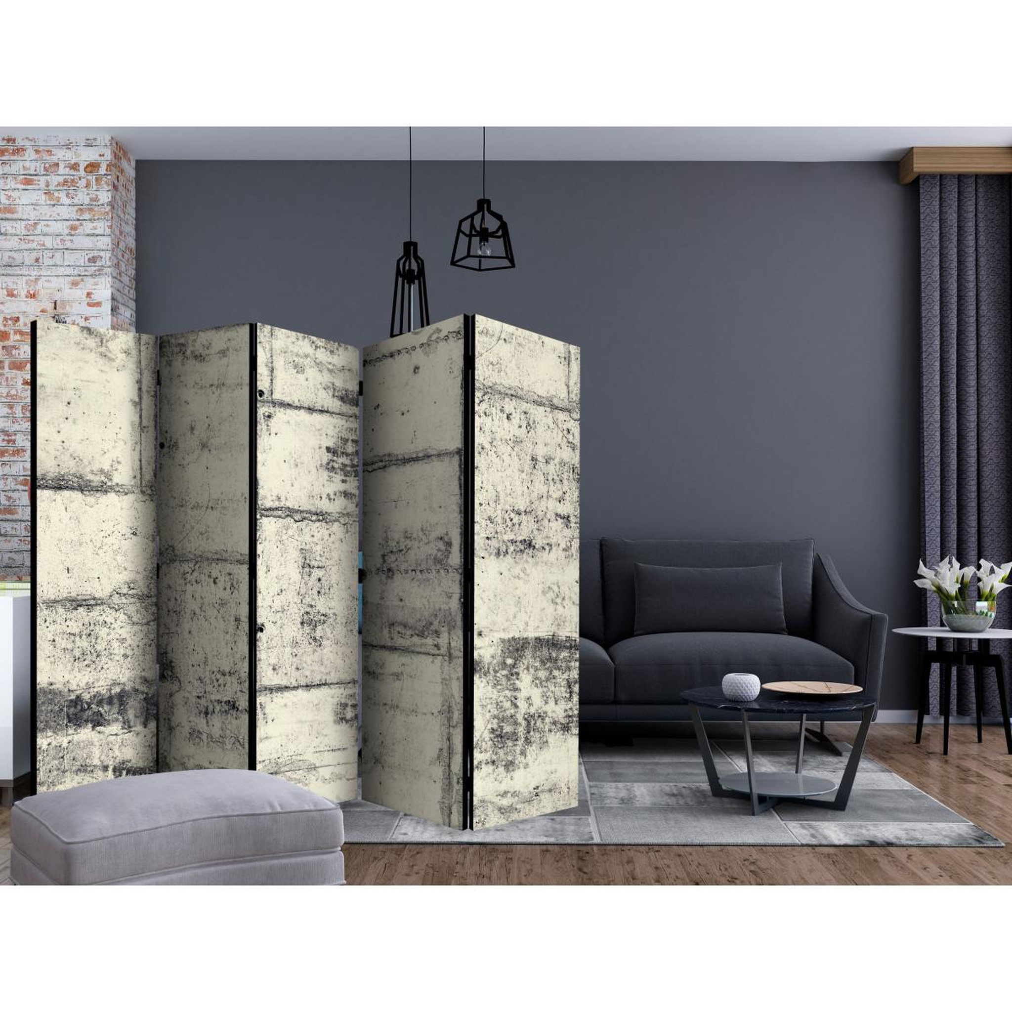 Voir la diapositive 2 : Paris Prix Paravent 5 volets  love the concrete  172x225cm