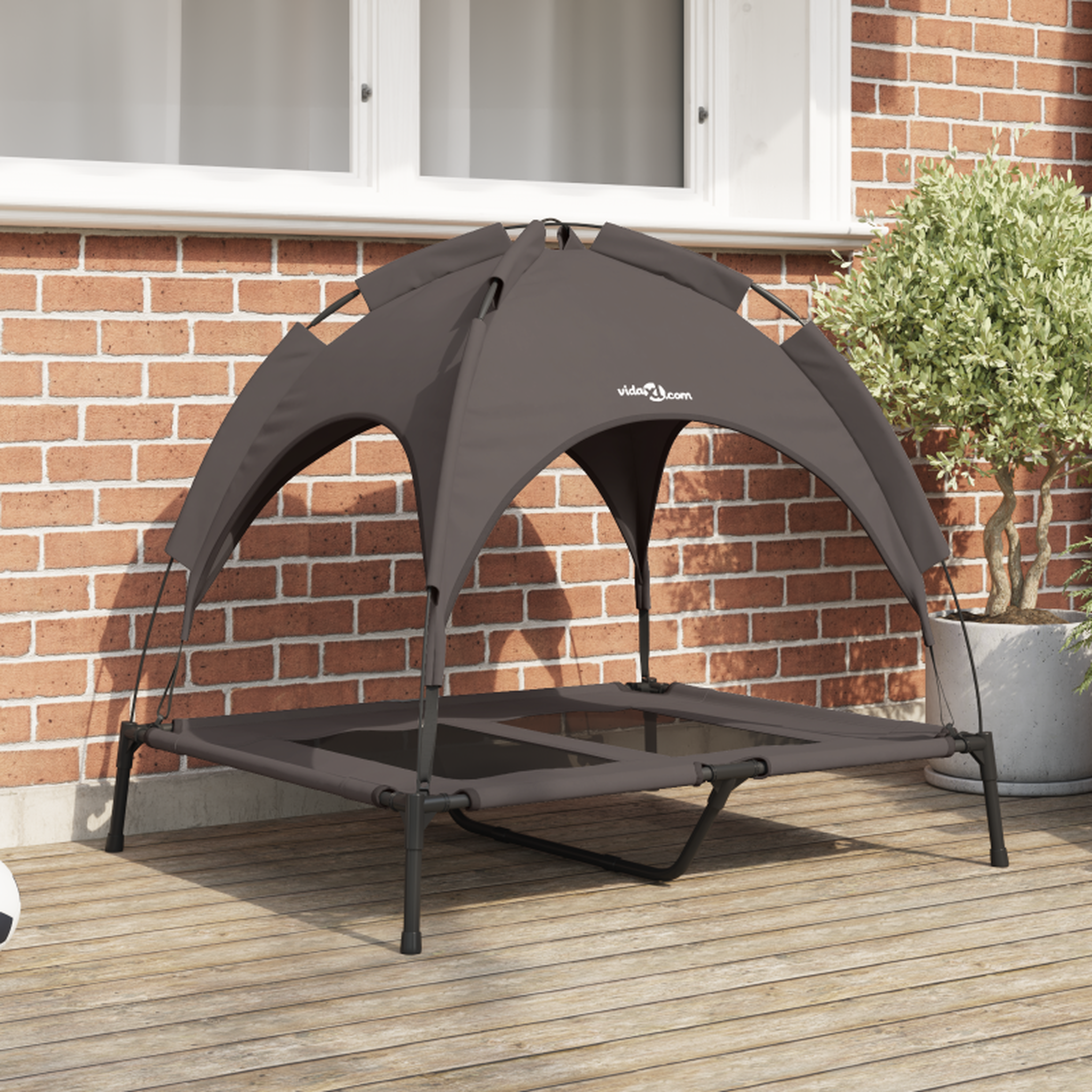 VIDAXL Lit pour chien surélevé avec auvent amovible Marron L Acier