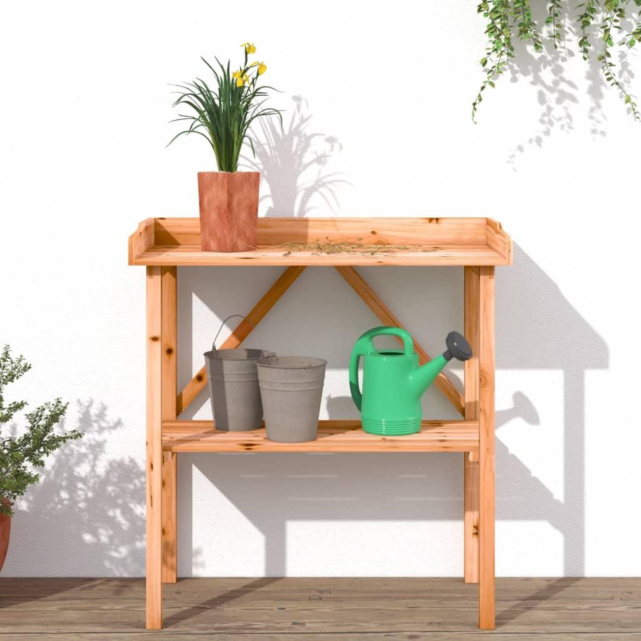 Voir la diapositive 3 : VIDAXL Table a plantes avec etagere marron 78x38x82,5 cm bois de sapin