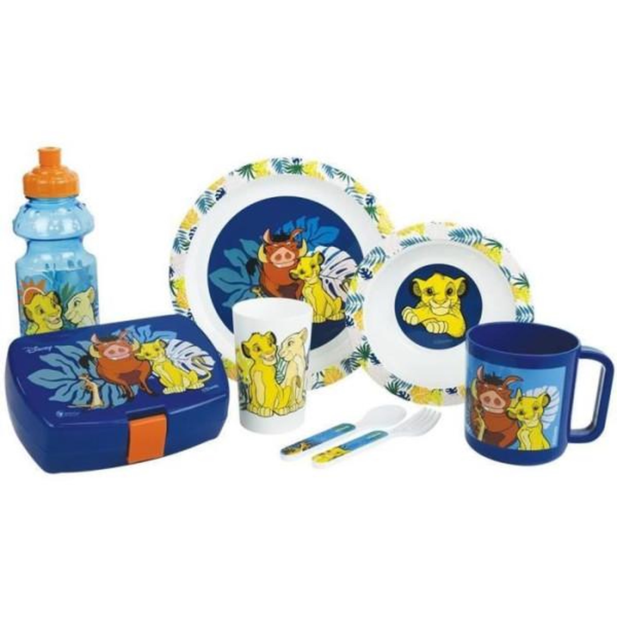 Fun House Lot vaisselle disney le roi lion - fun house - 006360 - verre, assiette creuse, assiette plate, mug, gourde, boîte goûter couv