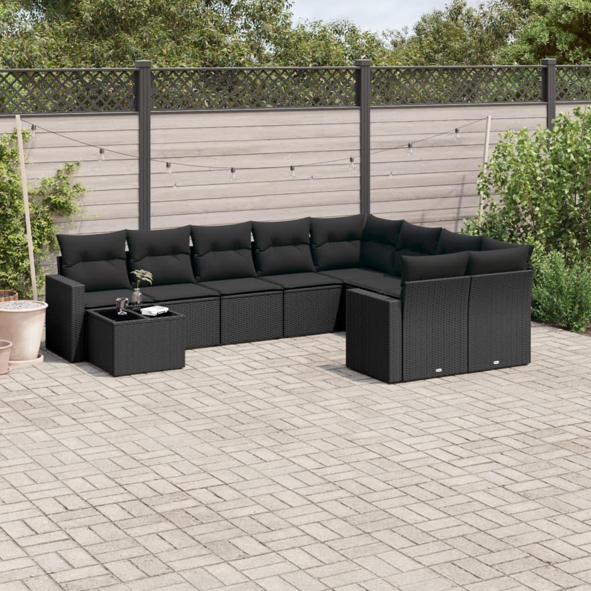 VIDAXL Salon de jardin 10 pcs avec coussins noir resine tressee
