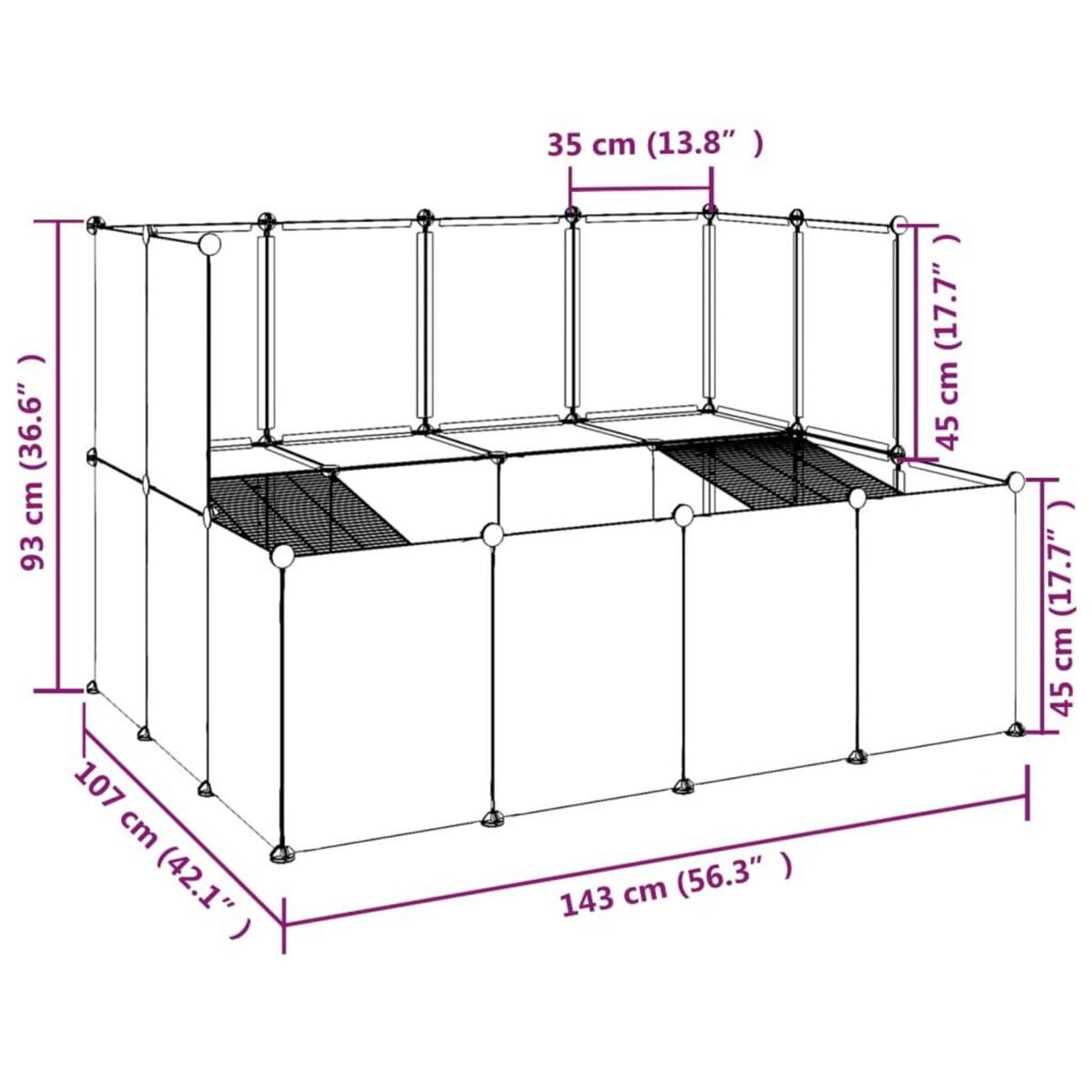 VIDAXL Cage pour petits animaux Noir 143x107x93 cm PP et Acier