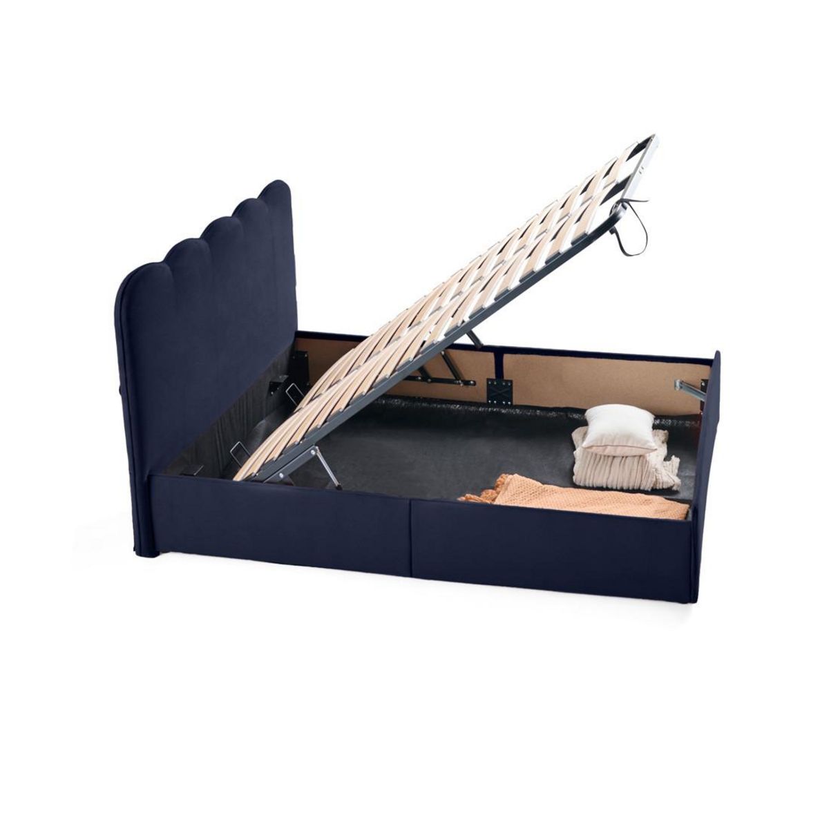 BEST MOBILIER Kahlo - lit coffre - 160x200 - en velours - sommier inclus