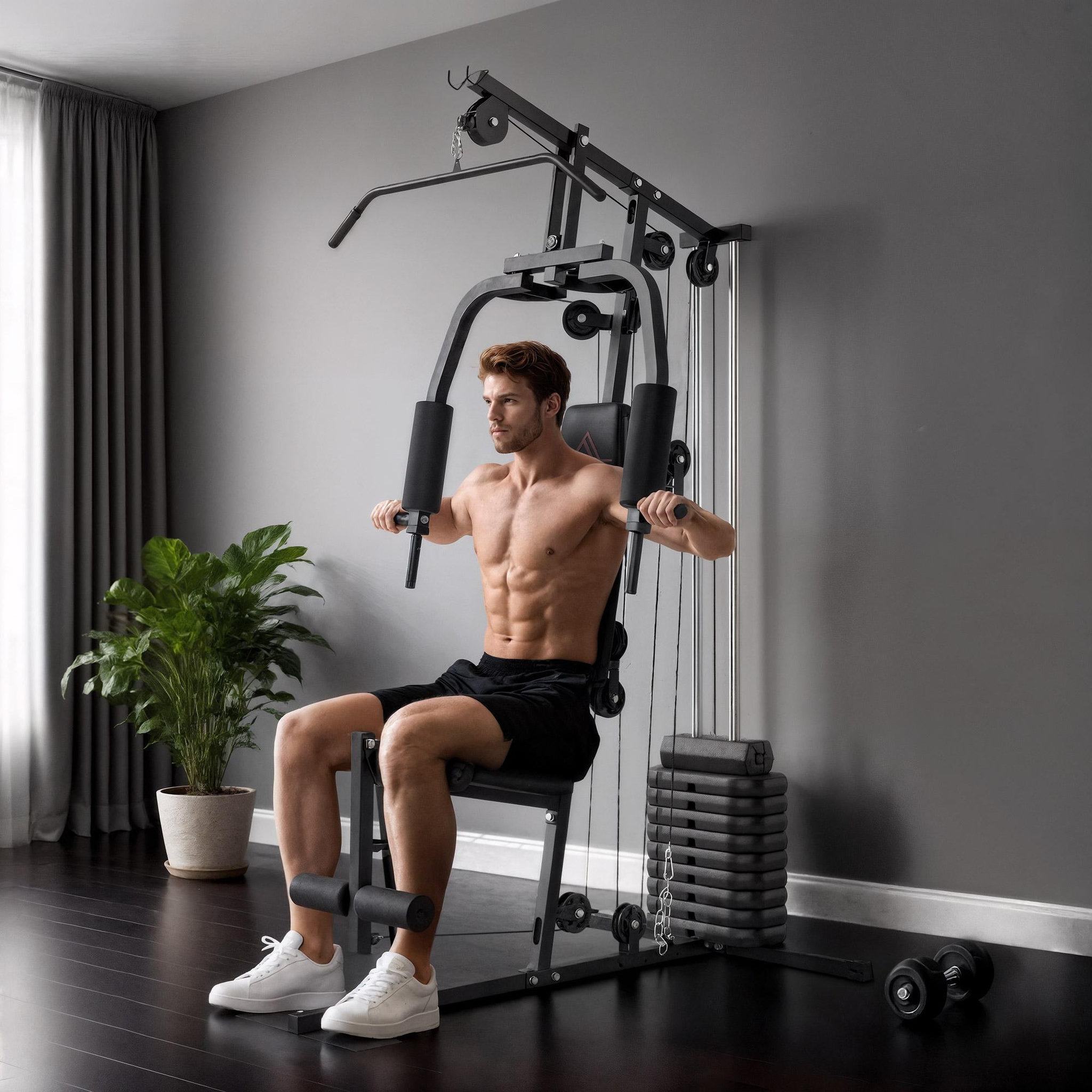 Voir la diapositive 6 : HOMCOM Station de musculation - entrainement complet - développé couché, butterfly, barre latissimus, curler - 9 contrepoids - acier noir