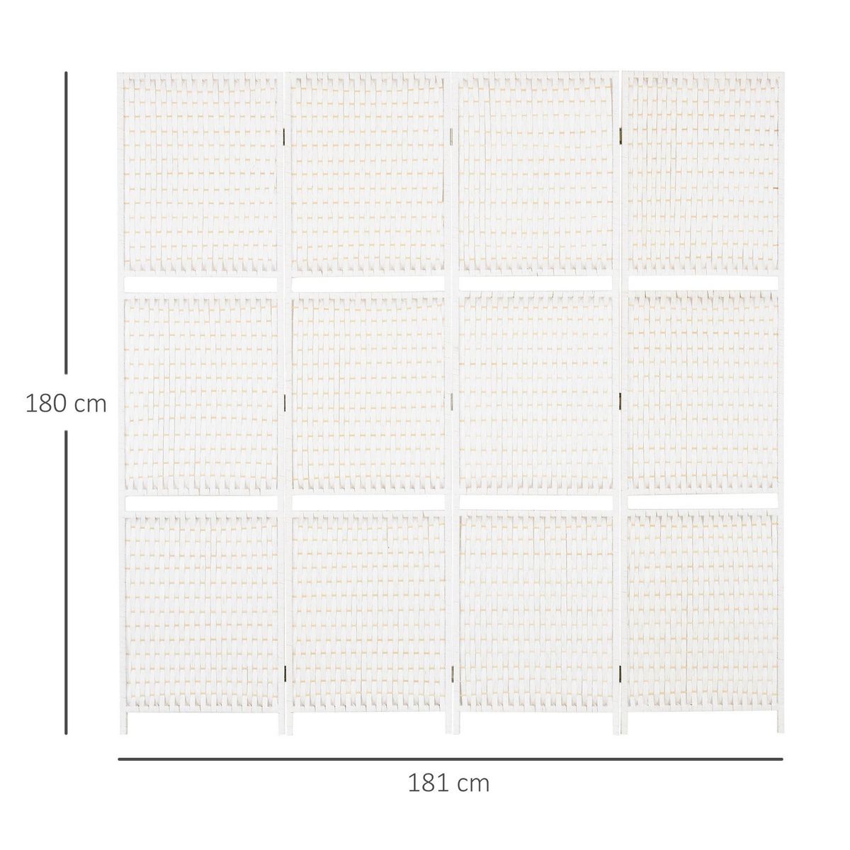 HOMCOM Paravent intérieur 4 panneaux 2 étagères pliables séparateur de pièce bois de pin bambou fibres de papier tressée blanc paille